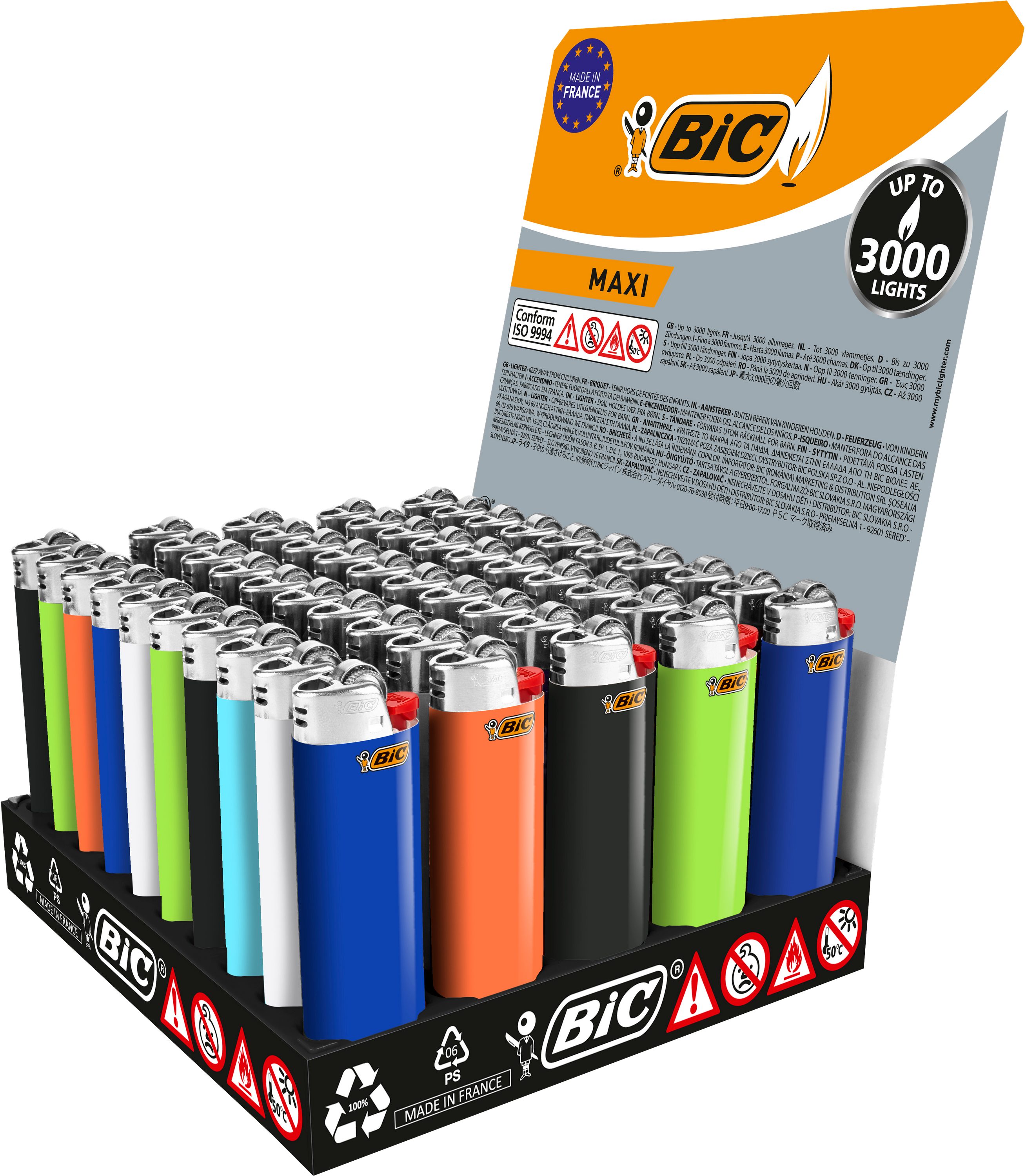BIC Зажигалки BIC Зажигалки Maxi Standard 50er Tray, 50 Stück Reibrad-Feuerzeuge (50-St)