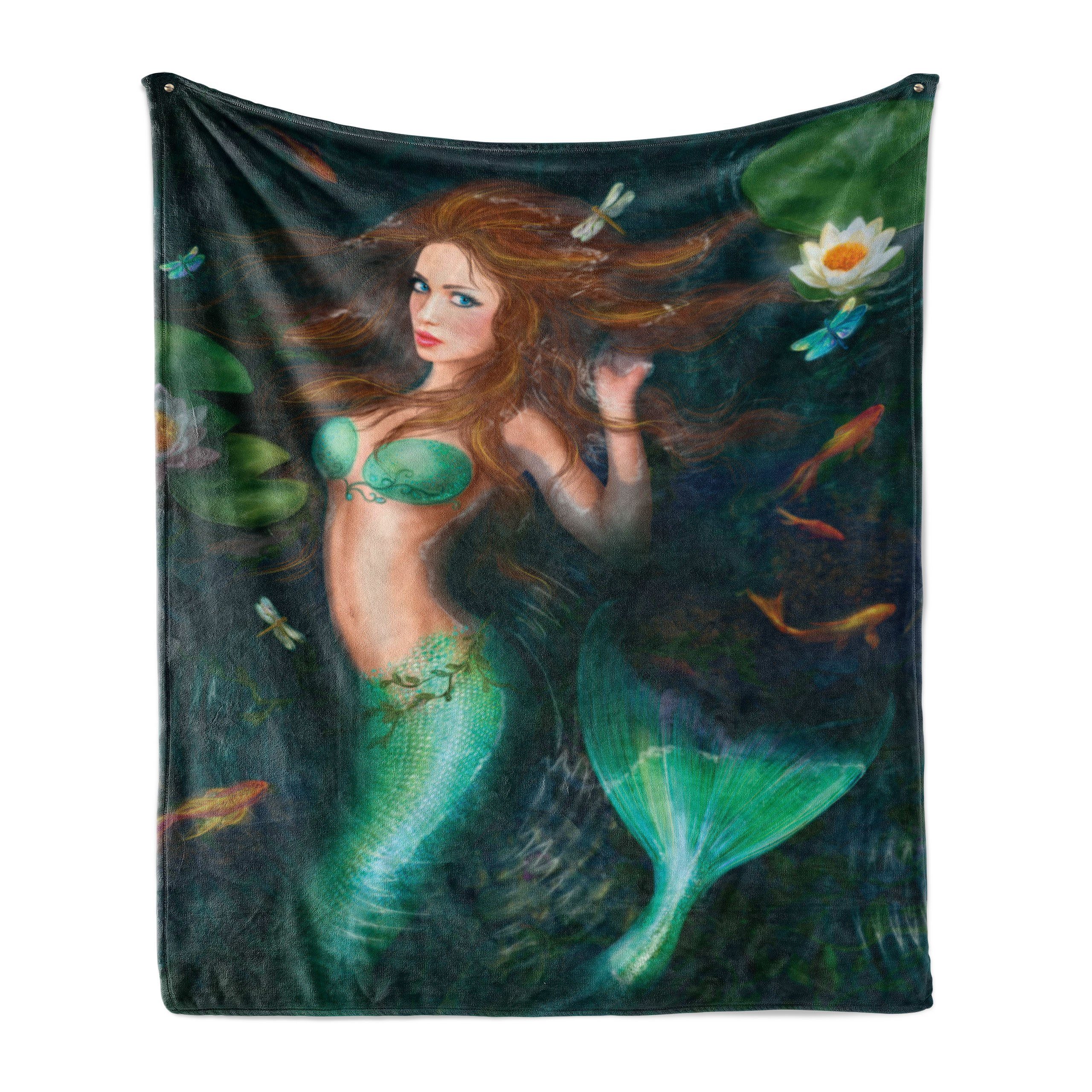 Wohndecke Gemütlicher Plüsch für den Innen- und Außenbereich, Abakuhaus, Märchen Mermaid See Lilien