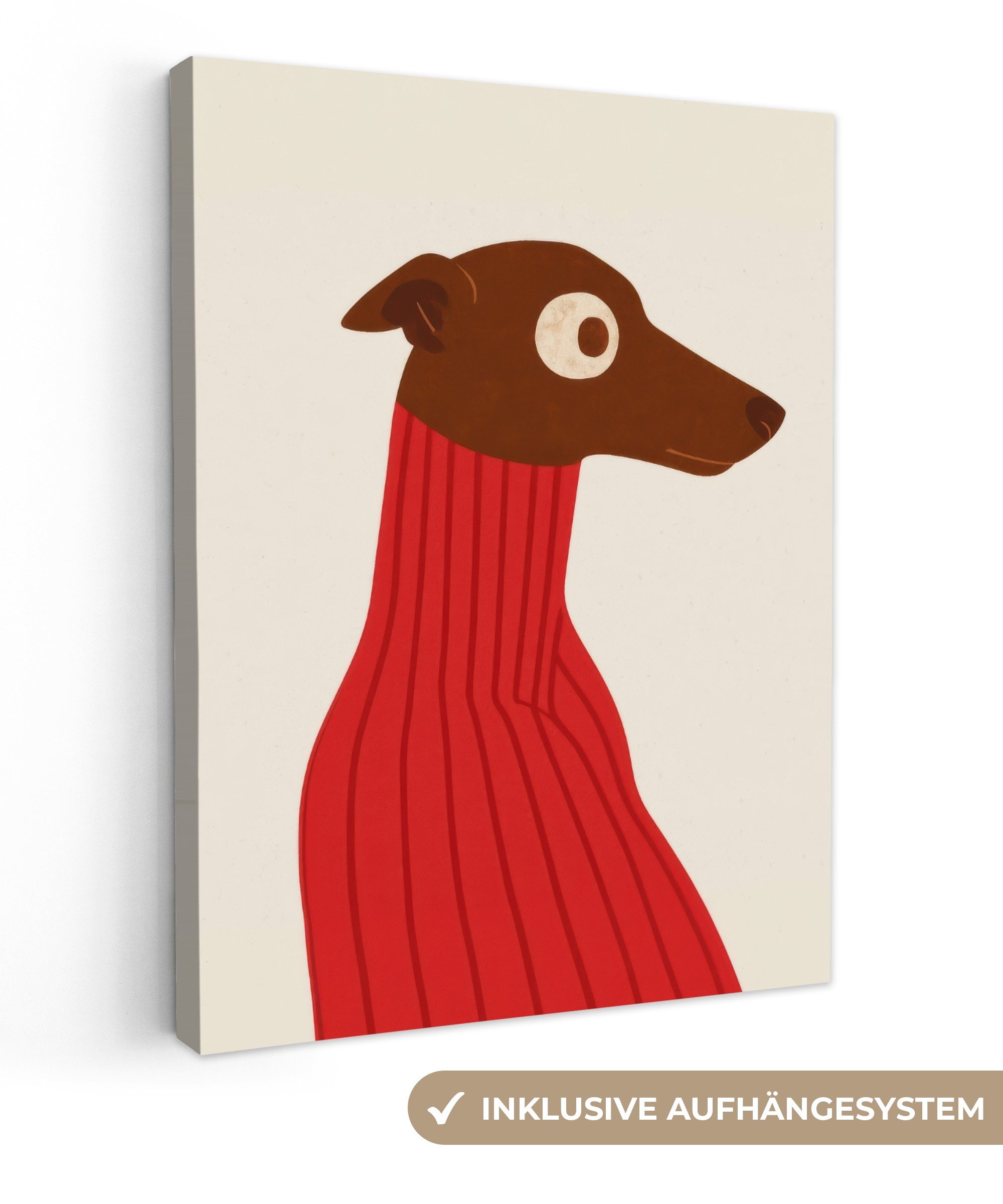 OneMillionCanvasses® Leinwandbild Silhouette - Hund - Pullover - Rot, Fotodruck (1 St), Leinwand Bilder für Wohnzimmer Schlafzimmer 30x40 cm