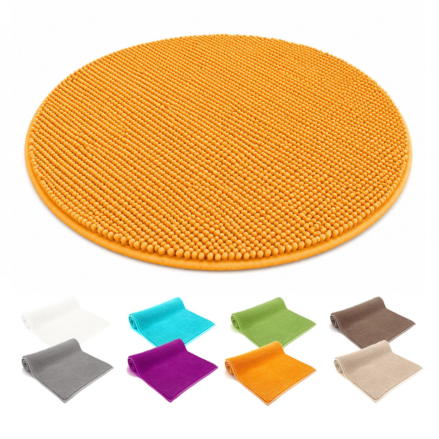 heimtexland Badematte Badvorleger Chenille Badteppich Duschvorleger, rutschhemmend beschichtet, Fußbodenheizung geeignet, schnell trocknend, strapazierfähig, fußbodenheizungsgeeignet, rutschfest, saugstark, Polyester, rund, Rund 60 cm, Hochflor, super weich, extrem saugfähig, Maschinenwäsche