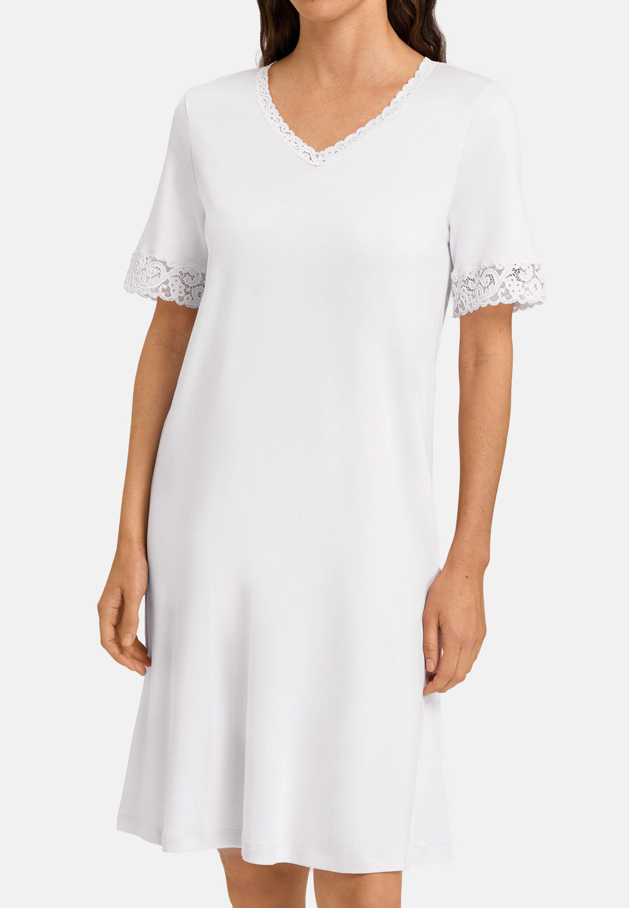 Hanro Nachthemd Moments (1-tlg) Nachthemd - Baumwolle - 100 cm lang mit kurzen Ärmeln White | Nachthemden