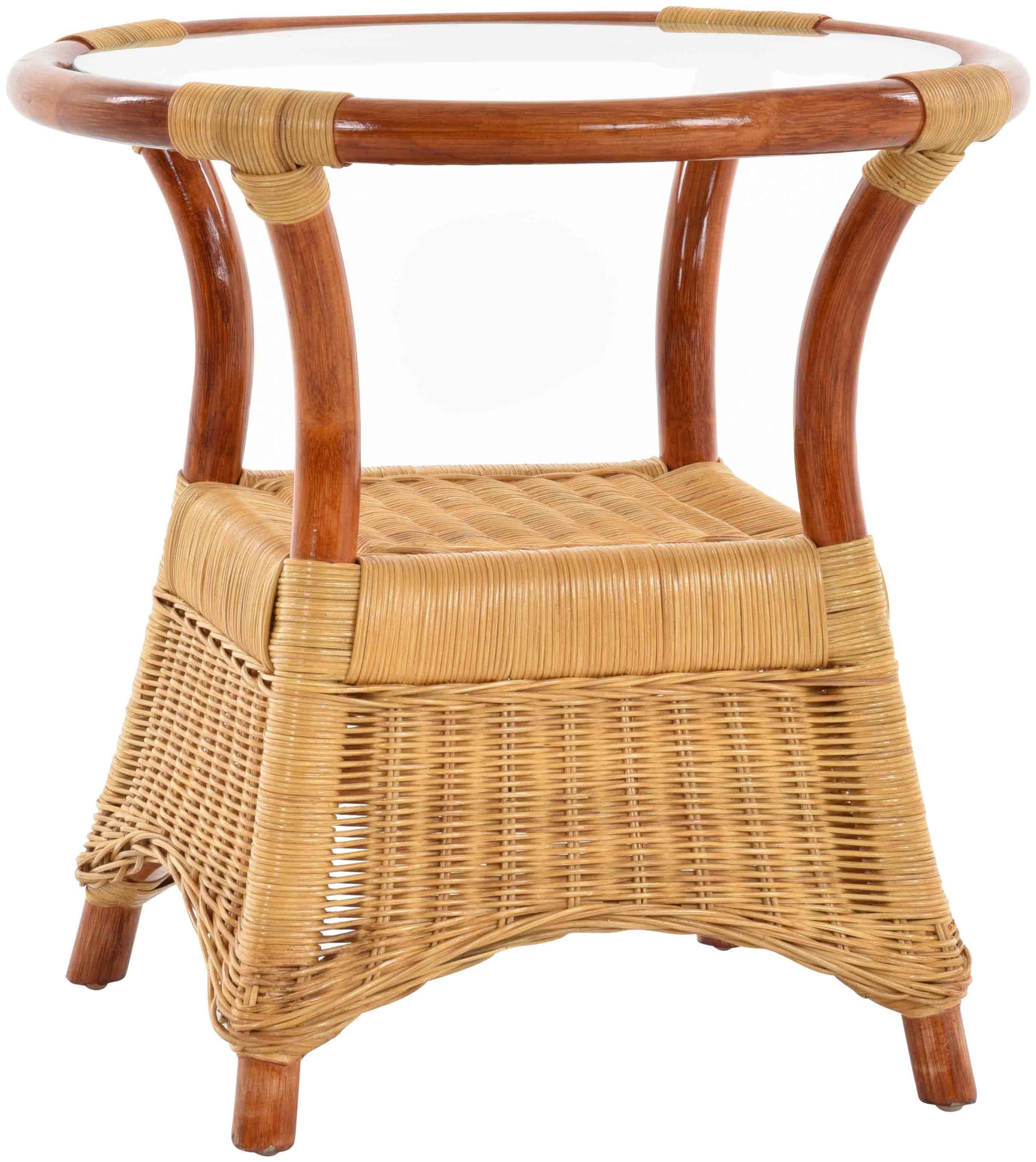 Honig-Rotbraun Home Rattan Kaffeetisch mit Wohnzimmer Tisch, Naturmaterial Glasplatte Beistelltisch Rattan Beistelltisch Krines aus