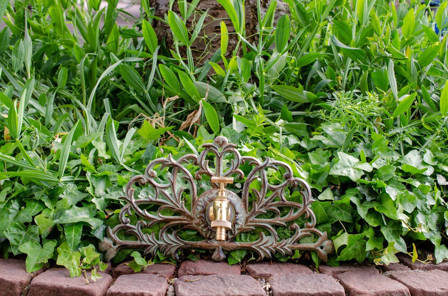 grün Gartenbrunnen Eisen Wasseranschluss Brunnen Wasserhahn Garten Aubaho Antik Zierrosette