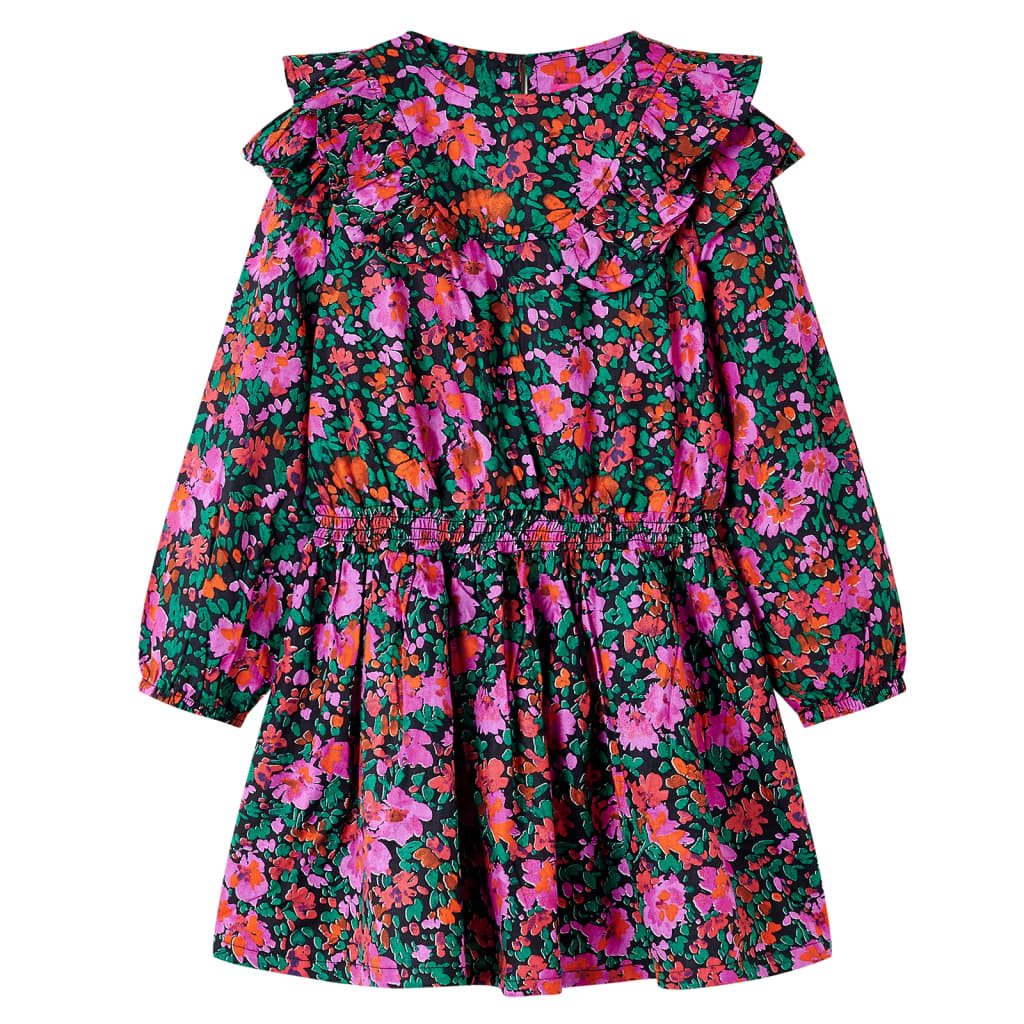 Druckkleid Kinderkleid mit Langen Ärmeln Knallrosa 128