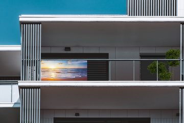 MuchoWow Balkonsichtschutz Strand - Meer - Sonne - Horizont (1-St) Balkonbanner, Sichtschutz für den Balkon, Robustes und wetterfest