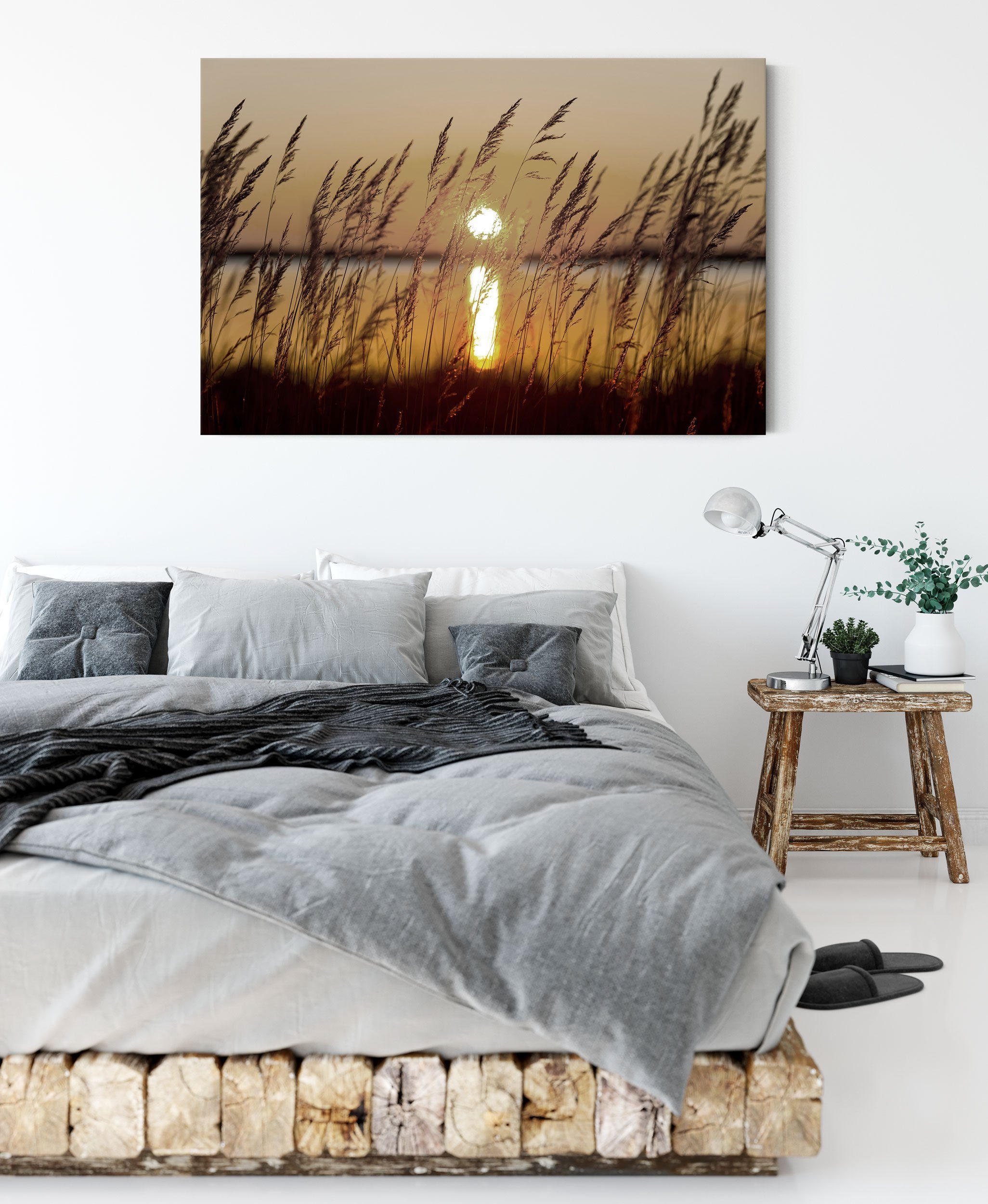 Pixxprint Leinwandbild Gräser bei Sonnenuntergang, Gräser bei Sonnenuntergang (1 St), Leinwandbild fertig bespannt, inkl. Zackenaufhänger