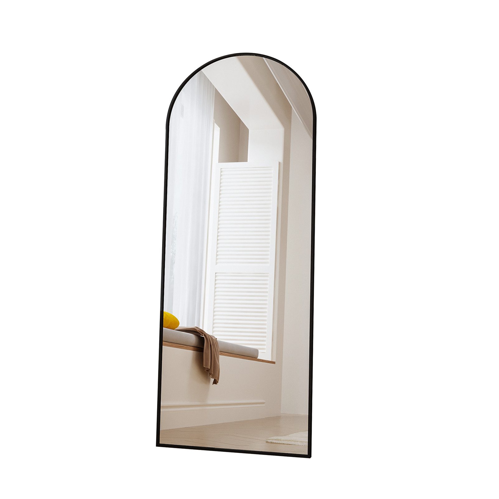 Furnishings Home Ganzkörperspiegel Spiegel groß Wandspiegel Schwarz mit Metall Alu Rahmen (Flurspiegel Bodenspiegel, Rechteckig/Rund), für Schlafzimmer Garderobe Wohnzimmer Hotel Friseurladen