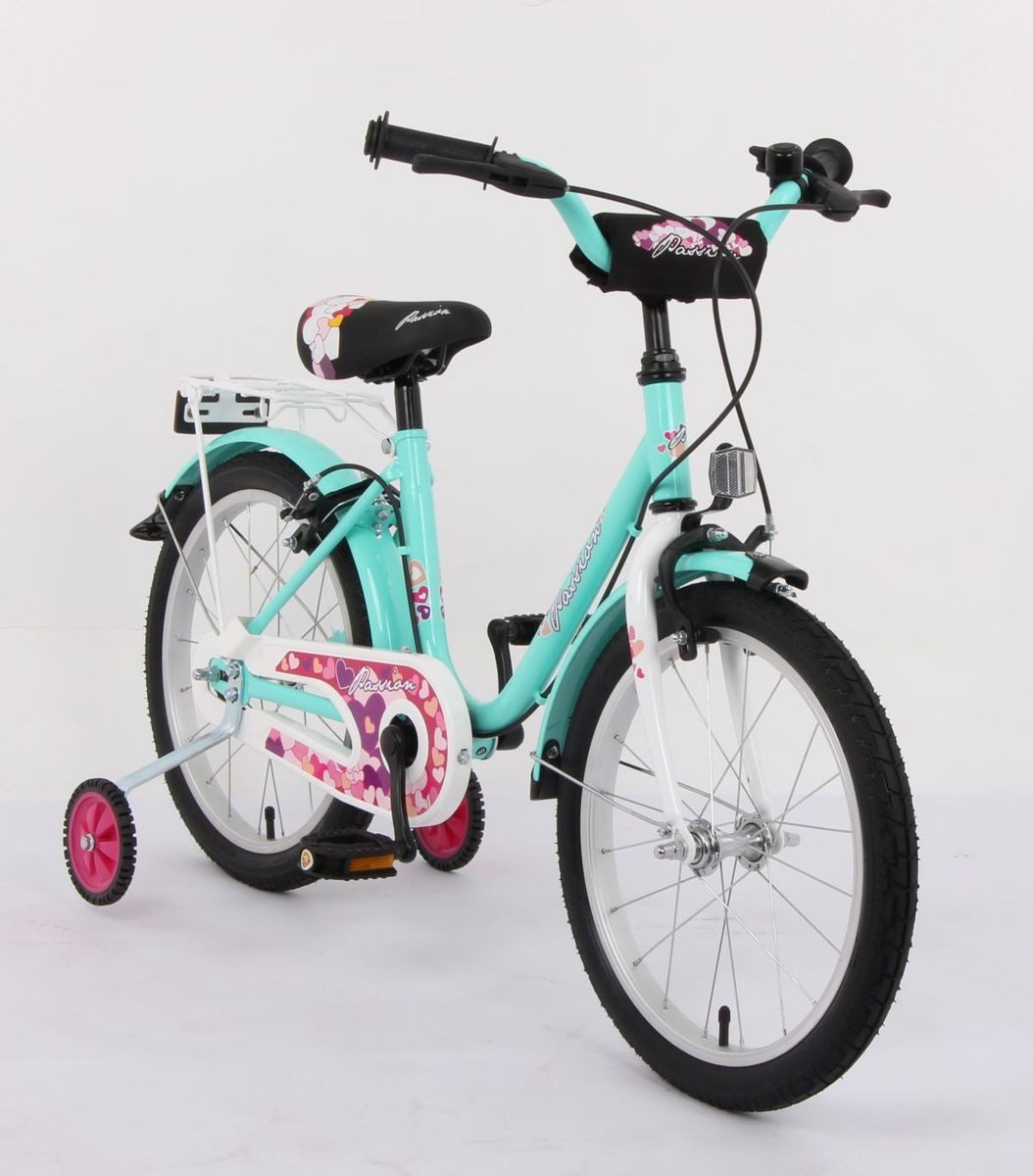 T&Y Trade Kinderfahrrad 18 Zoll Kinder Mädchen City Fahrrad Bike Rad Kinderfahrrad PASSION GRN, Gepäckträger, Stützräder