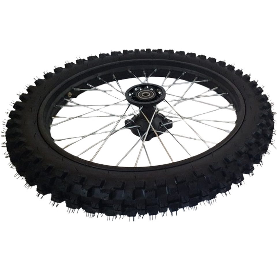 FunSport-Factory Ersatzrad 17 Zoll Vorderrad komplett für Pit Bike Dirt Bike 12 mm Achse, Stahlfelge, 32 Speichen, vormontiert, Offroad-Reifen