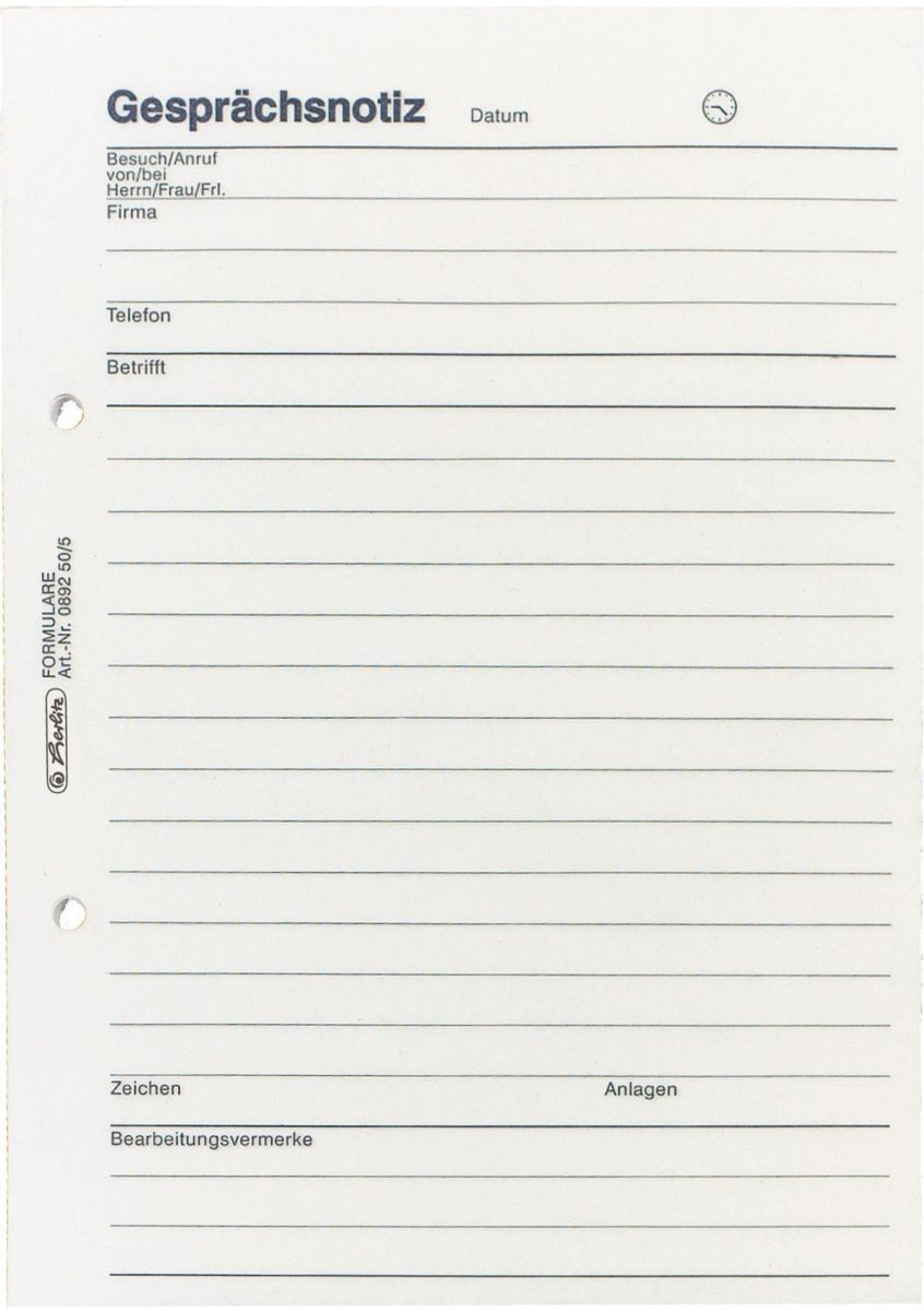 Formularblock Gesprächsnotizblock A5 50 Blatt.