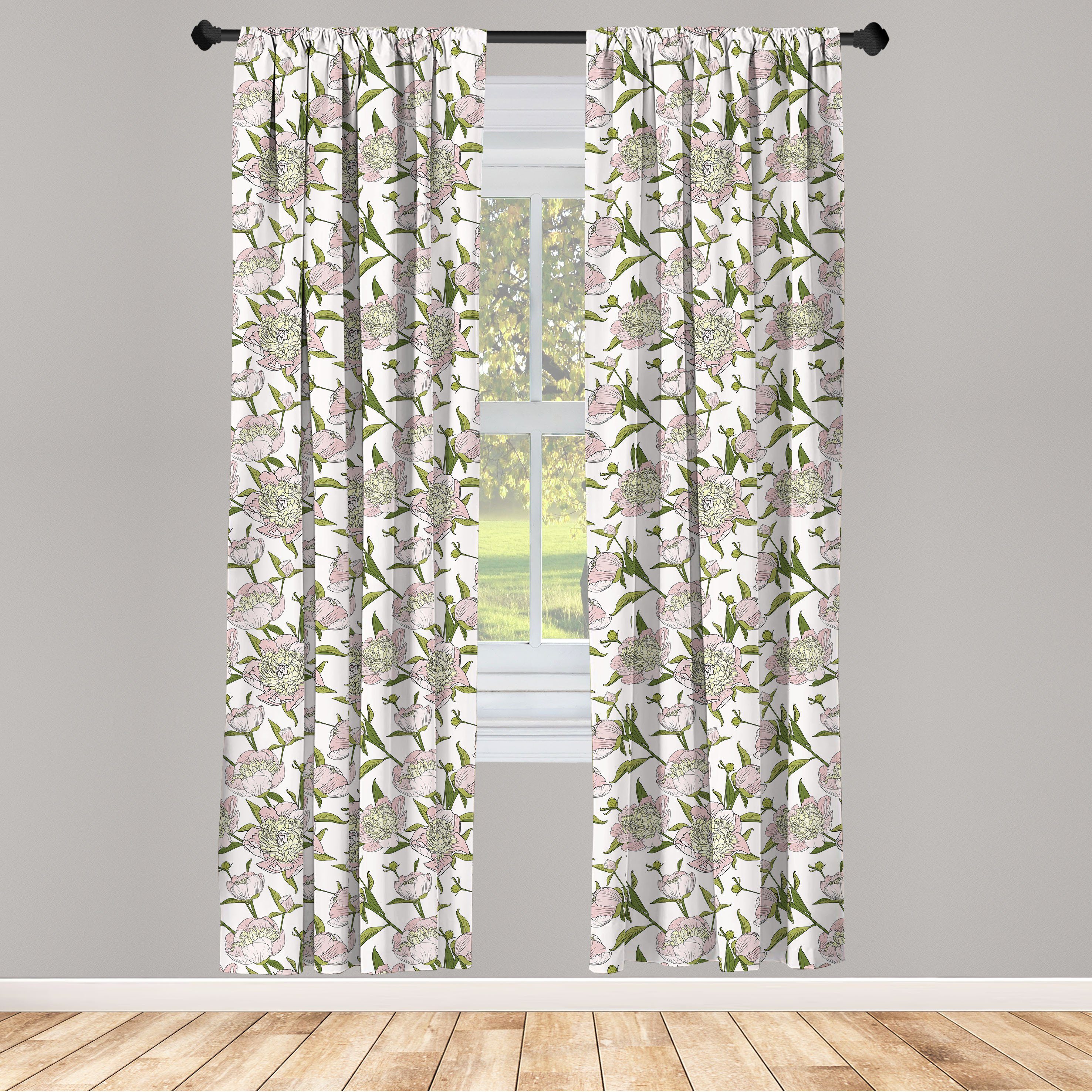 Gardine Vorhang für Wohnzimmer Schlafzimmer Dekor, Abakuhaus, Microfaser, Blumen Blühende Pfingstrose Muster