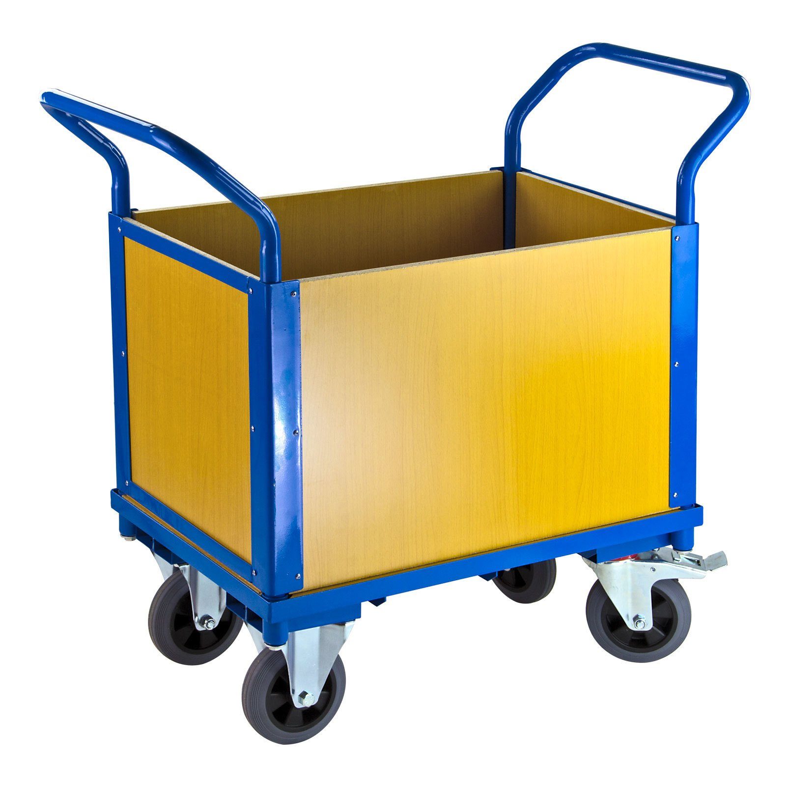 PROREGAL® Handwagen Transportwagen HxBxL 2 Wände, 94x50x102cm, + Doppelstirnwand Blau