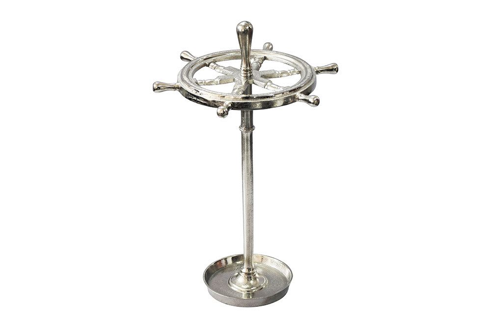 riess-ambiente Schirmständer SEVEN SEAS 65cm silber - Aluminium-Metall, maritimes Design (Einzelartikel, 1 St), Steuerrad-Optik mit stabilem Stand – ideal für Flur & Eingangsbereich