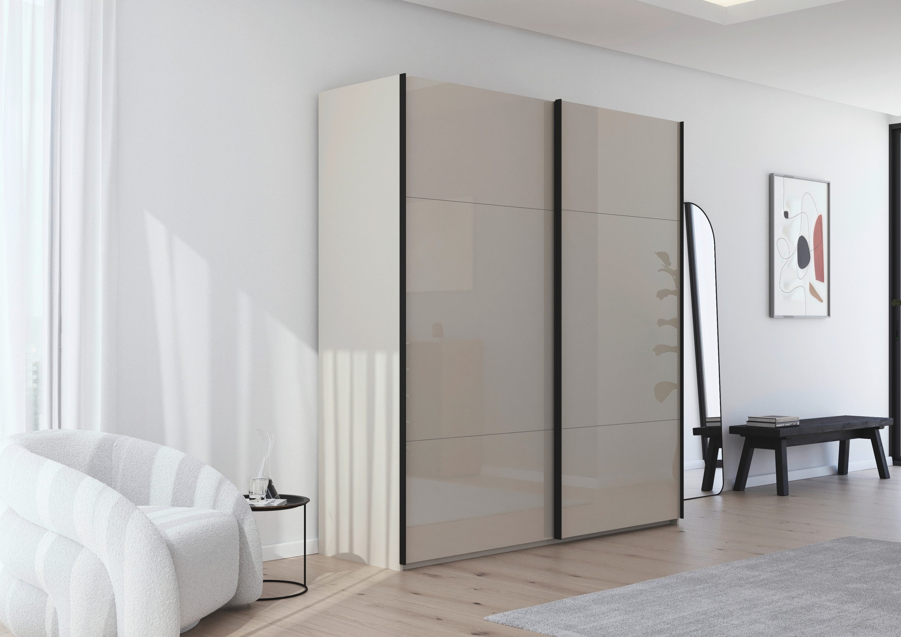 rauch Schwebetürenschrank Kleiderschrank Schrank Garderobe Schlafzimmerschrank CONTIDO (3 verschiedene Ausstattungen BASIC/CLASSIC/PREMIUM) aus hochwertigem Material in 6 Breiten 2 Griff-Farben MADE IN GERMANY