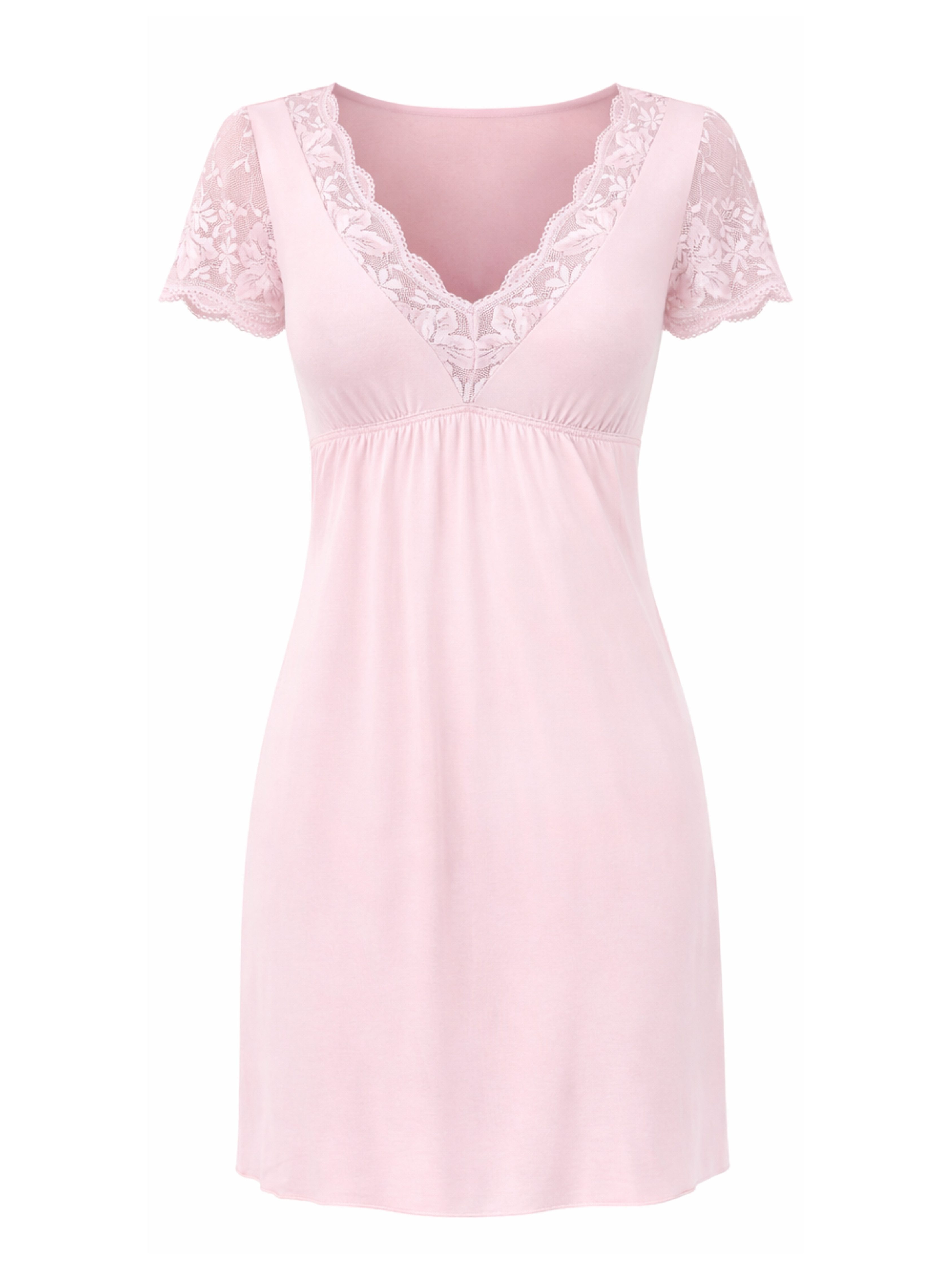 Donna Nachthemd Damen-Negligé Damen Sleepshirt mit Spitzen-Kurzarm