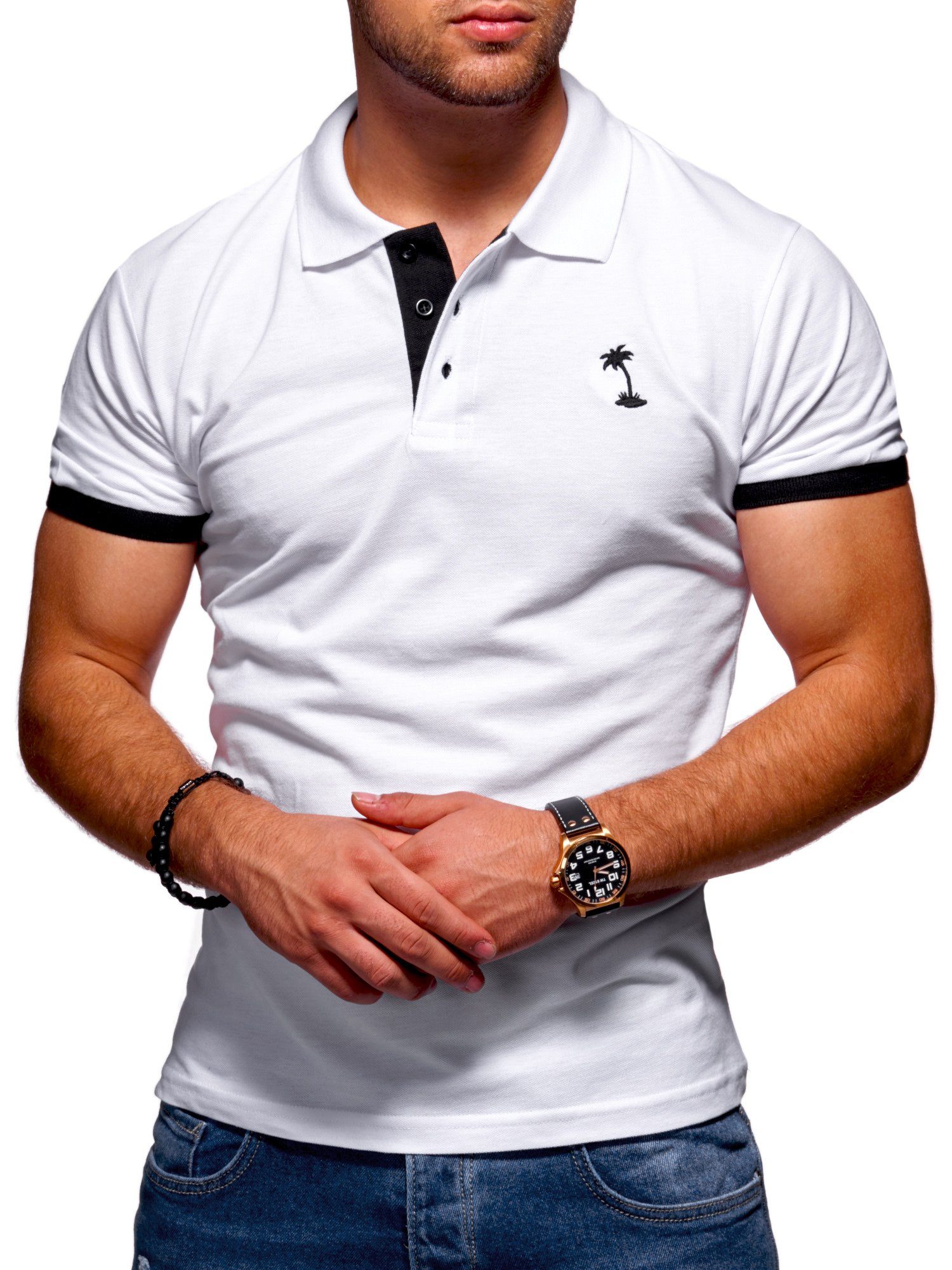 Style-Division Poloshirt SDLOSANG Basic Polo-Hemd Weiß-Schwarz