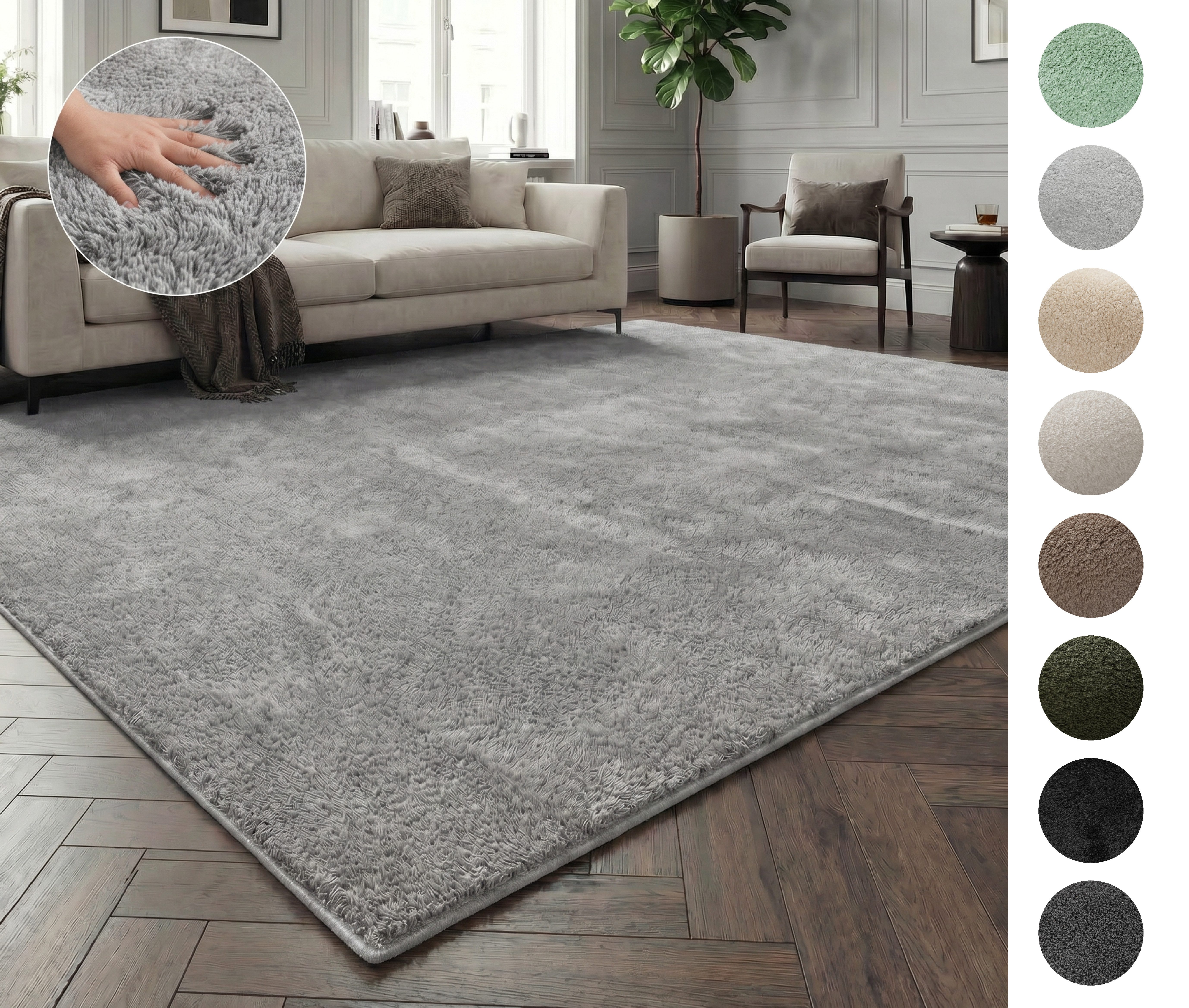 OTTO home Teppich Cali, in Standard- und Premium-Qualität, 13 mm oder 16 mm Höhe, rechteckig, Uni-Farben, kuschelig, & weich, waschbar, Wohnzimmer, Schlafzimmer