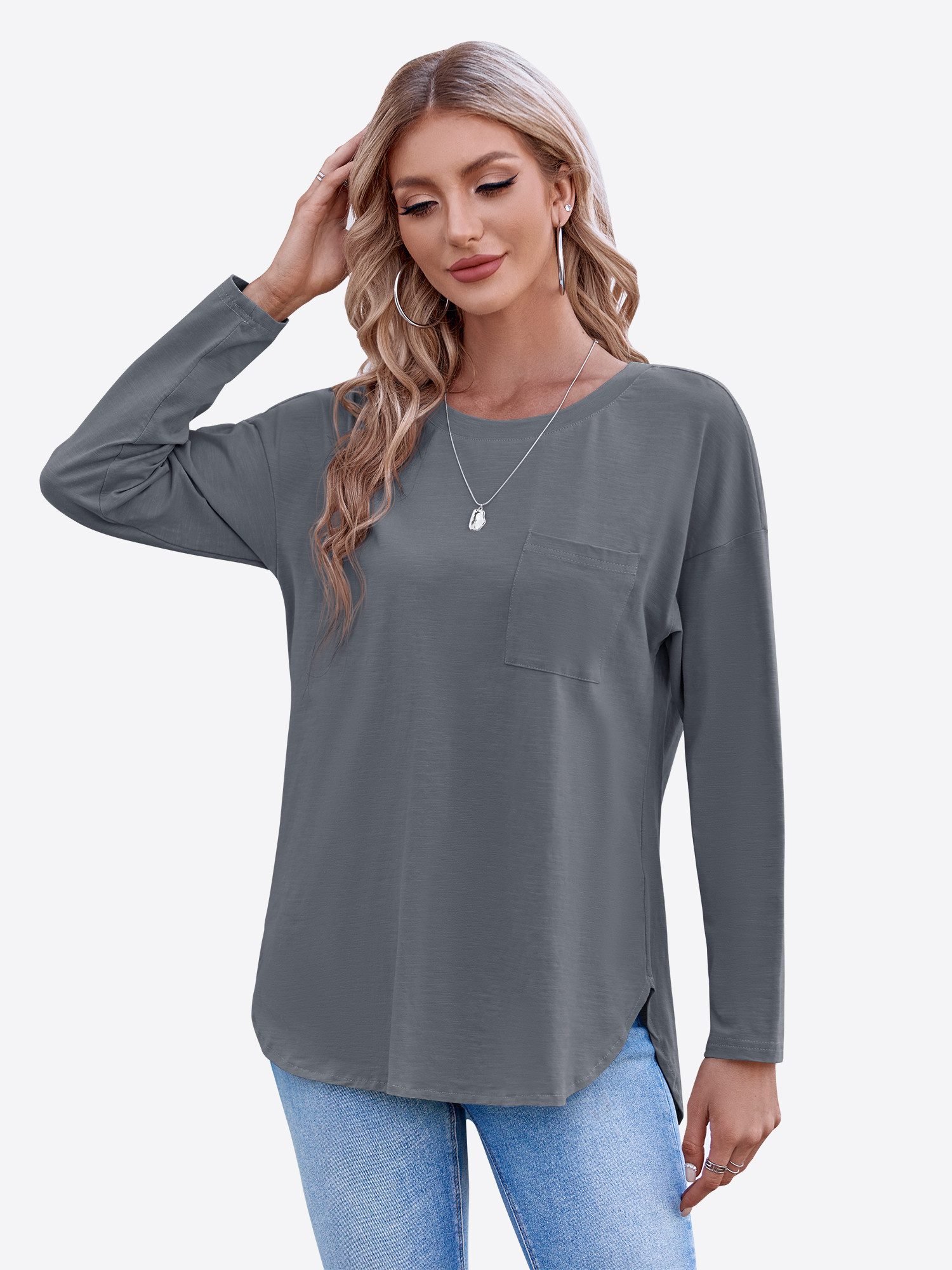 Imily Bela T-Shirt Damen Langärmliges Oversize mit Rundhal (Packung, 1-tlg. günstig online kaufen