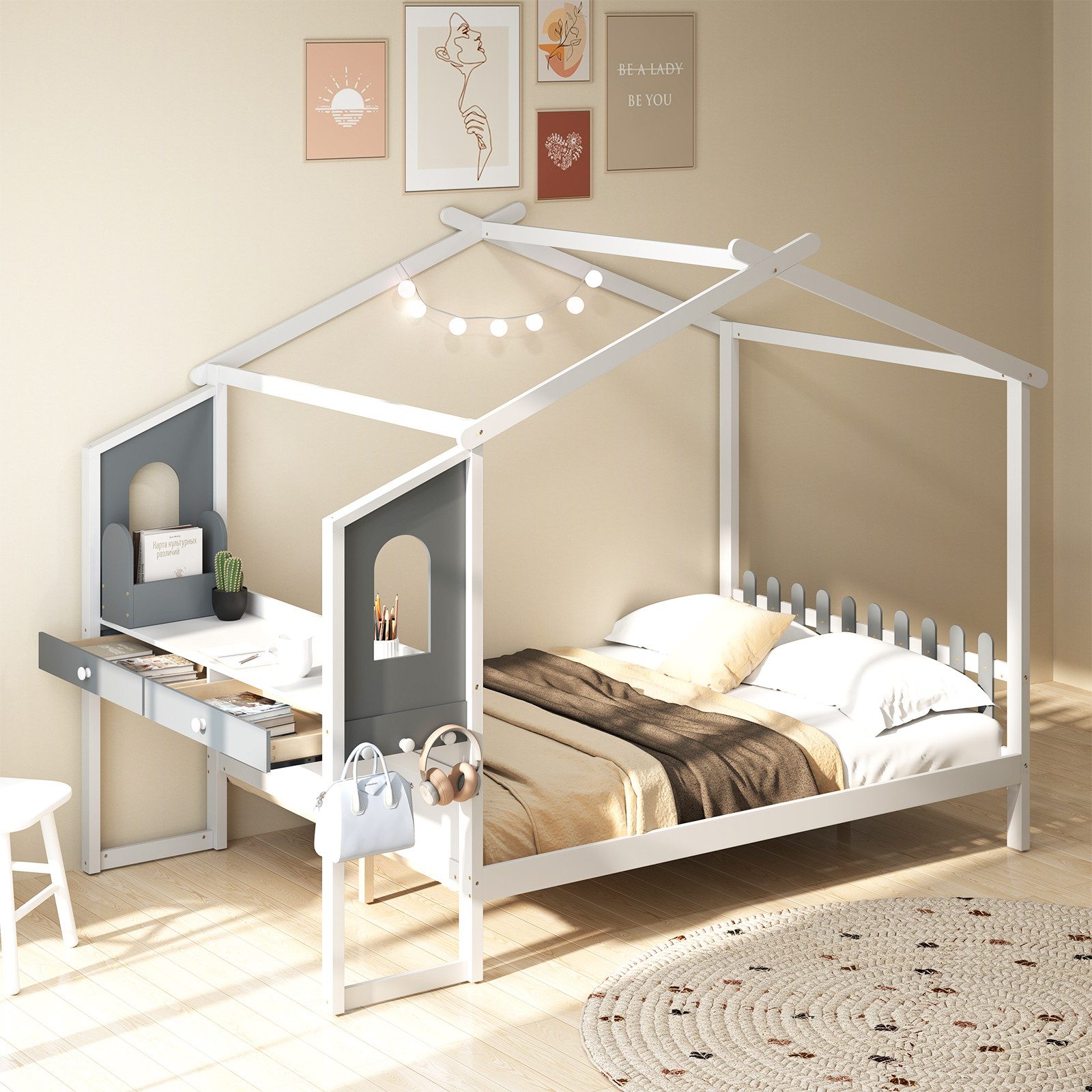 COSTWAY Kinderbett, Hausbett, mit Lattenrost & günstig online kaufen