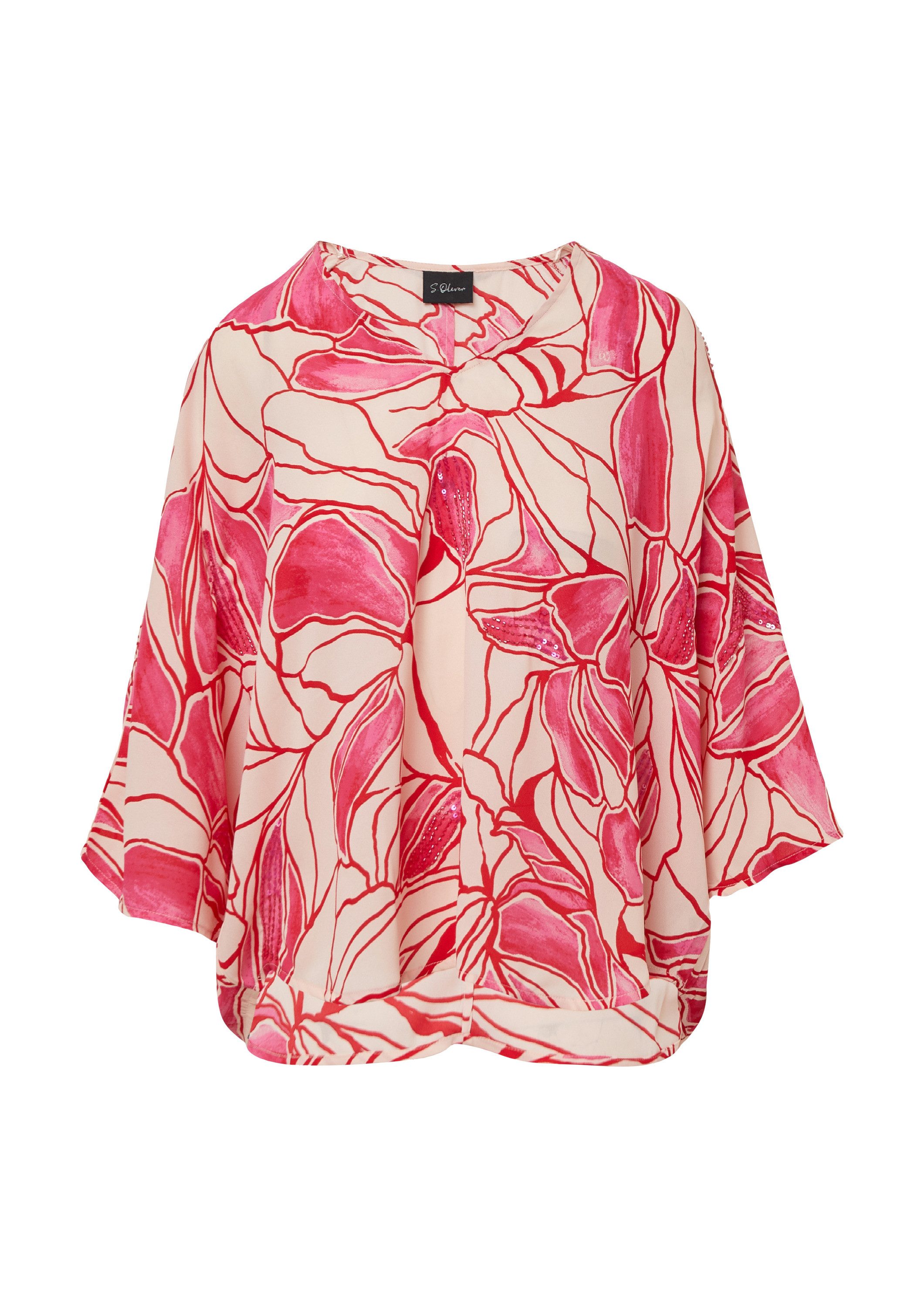 s.Oliver Kurzarmbluse Bluse Gemusterte Loose-Fit-Bluse mit günstig online kaufen