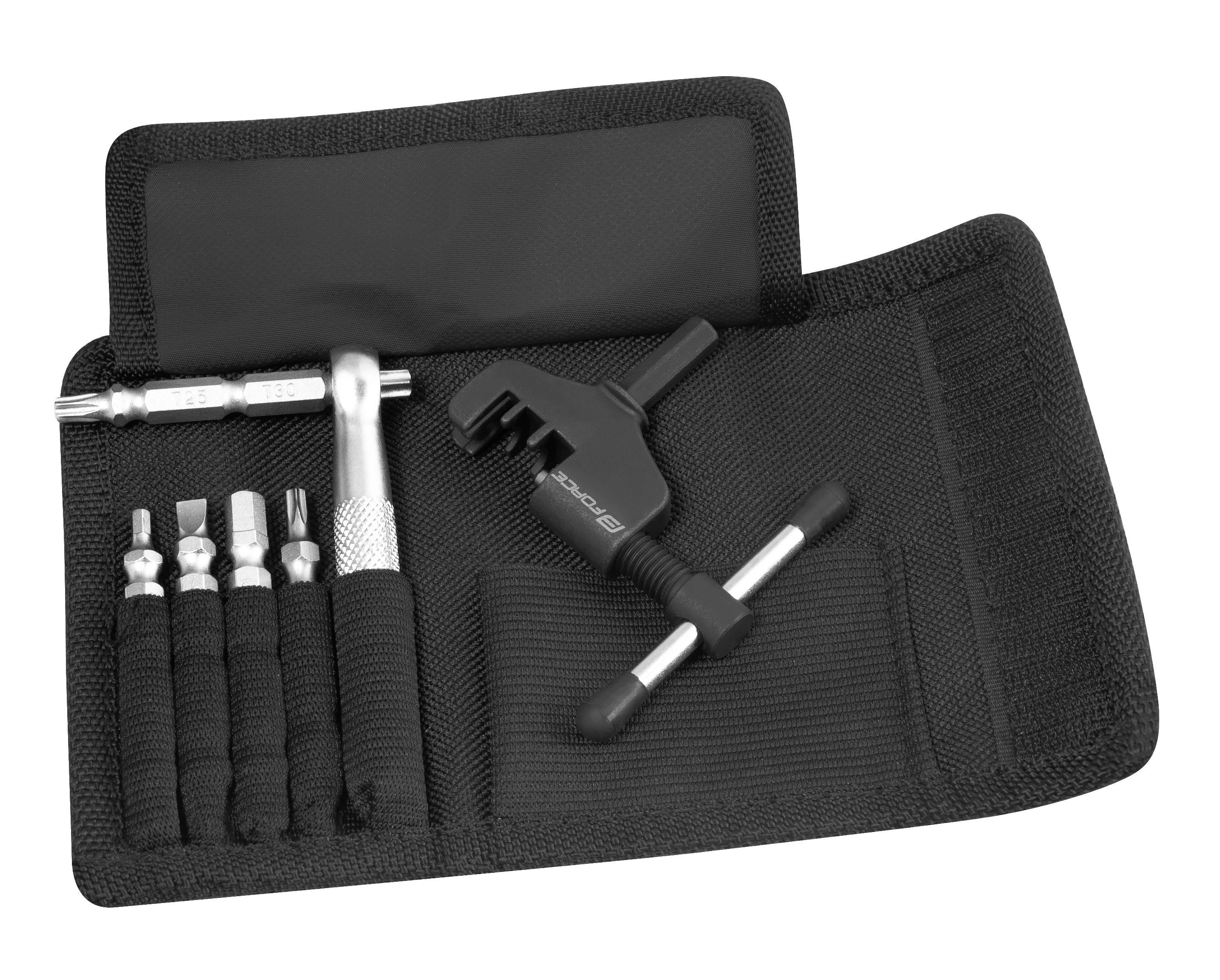 FORCE Fahrradwerkzeugset Multitool FORCE 12er Set mit Kettensplitter in Tasche
