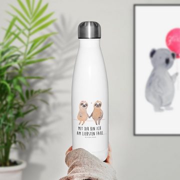 Mr. & Mrs. Panda Thermoflasche Faultier Pärchen - Weiß - Geschenk, Thermoflasche, Trinkflasche, Bezi, Doppelwandig