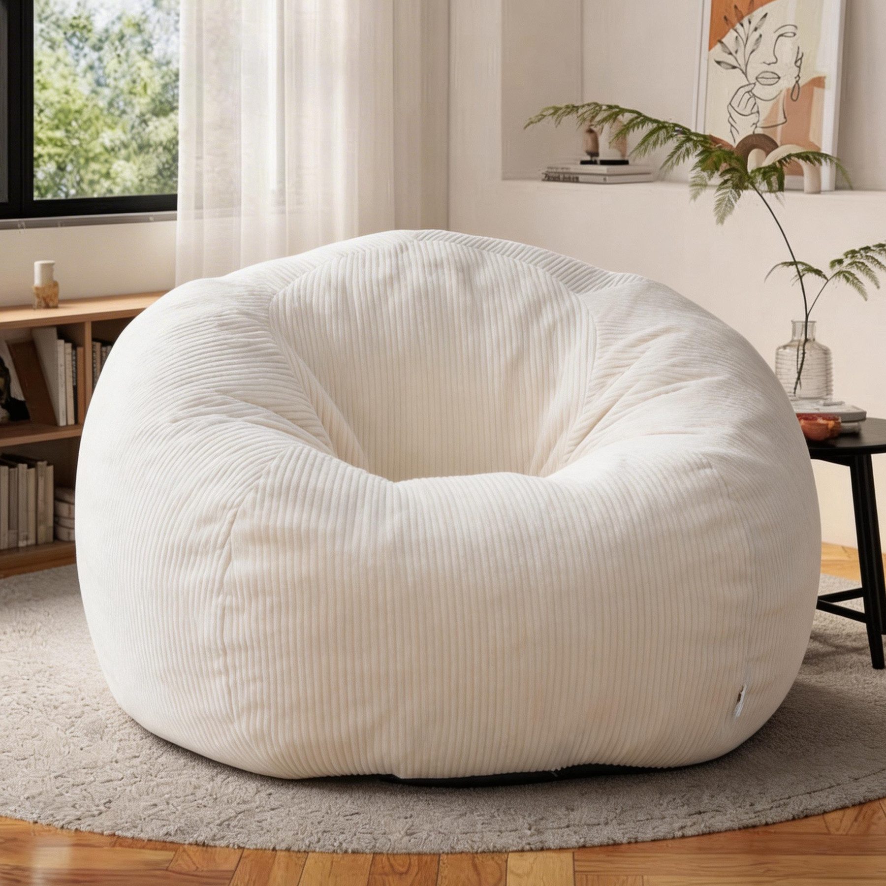 HomeMiYN Sitzsack Sitzsack XXL aus Cord, weiches Sofa für Wohnzimmer, rund