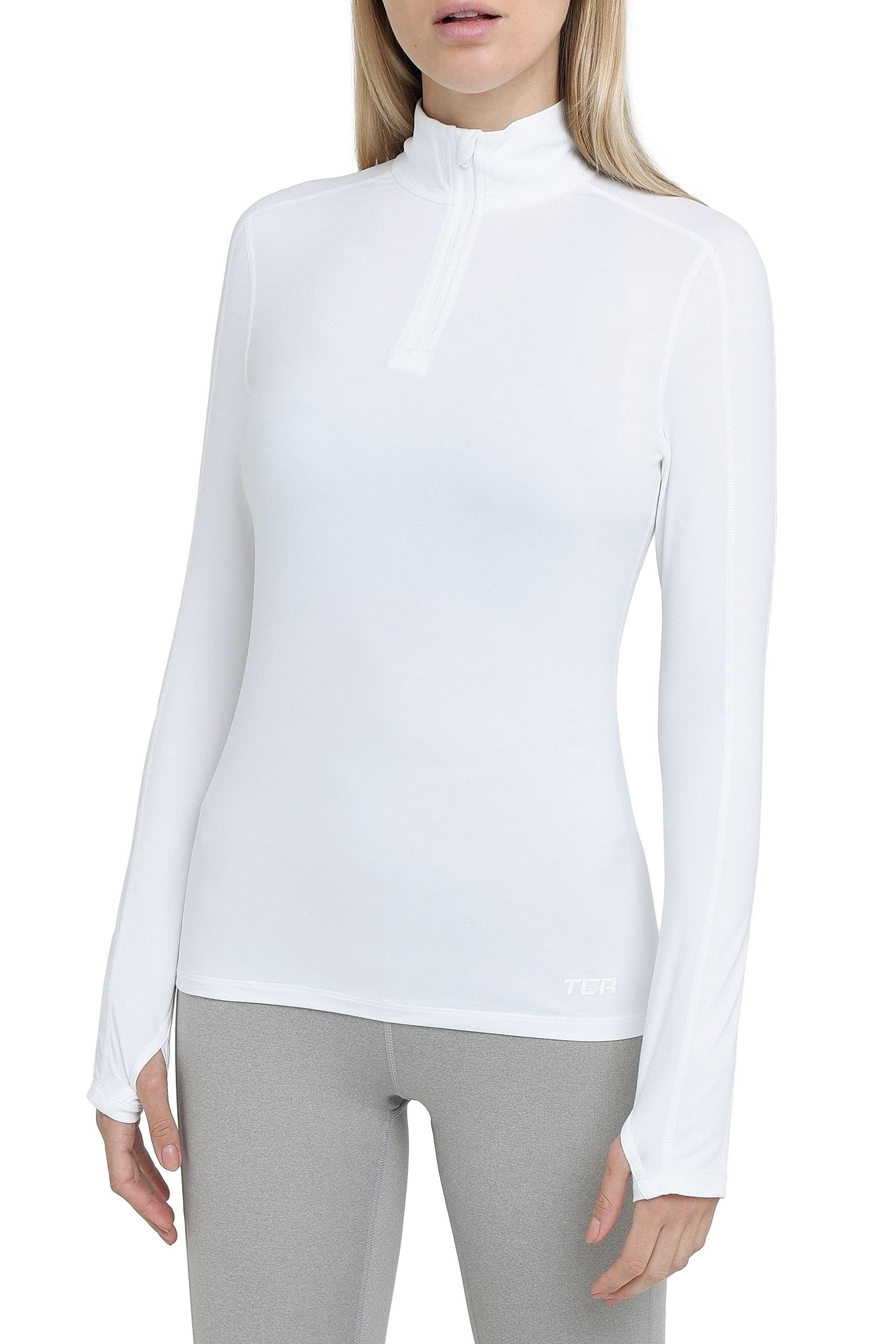 TCA Langarmshirt TCA Damen Fusion Quickdry Laufshirt mit Tasche - Weiß (1-tlg)