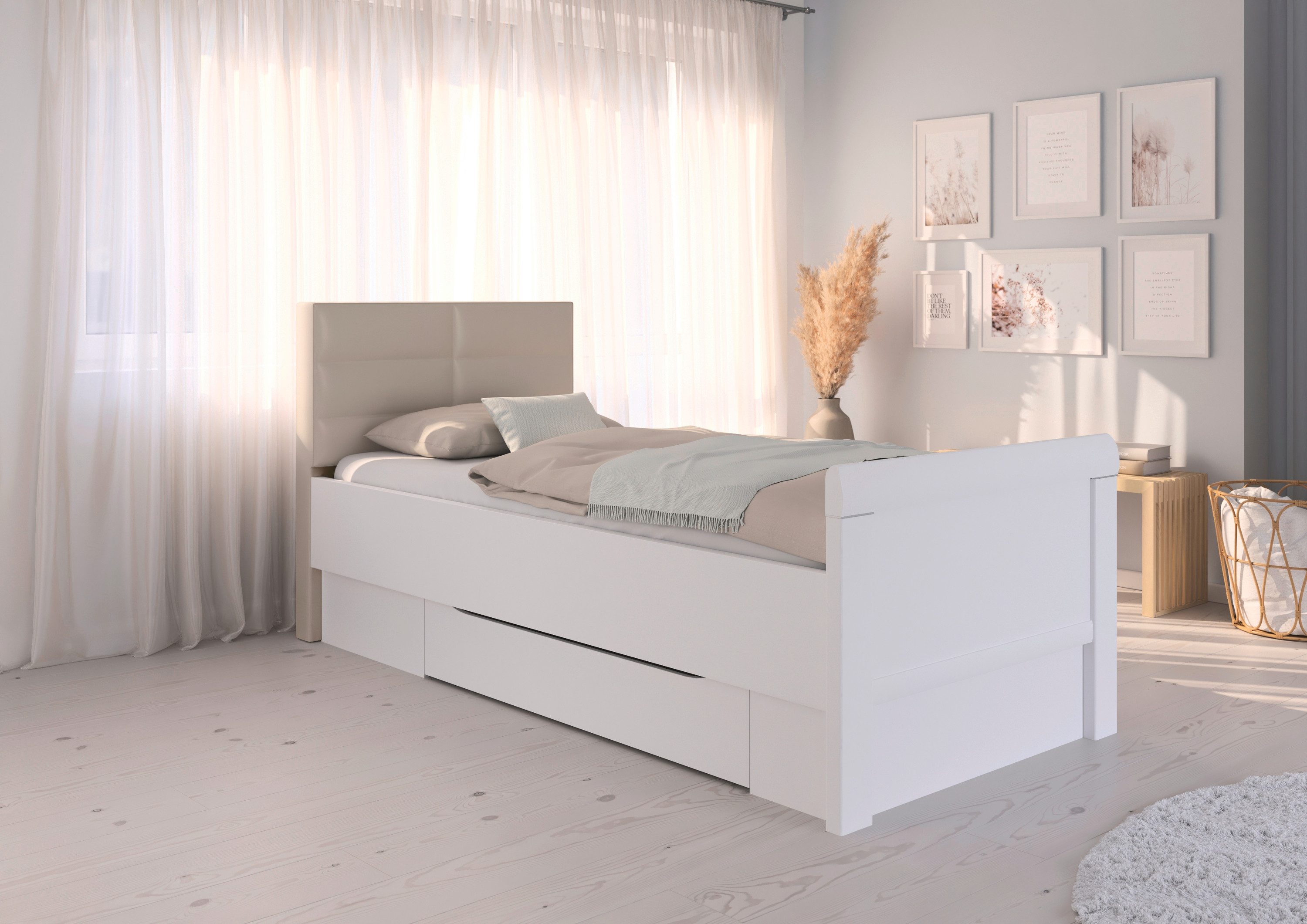 rauch Stauraumbett Bett Einzelbett Stollenbett Bettkästen EVELYN, in Komforthöhe mit Polsterkopfteil sowie Schubladen MADE IN GERMANY – Bild 2 von 5