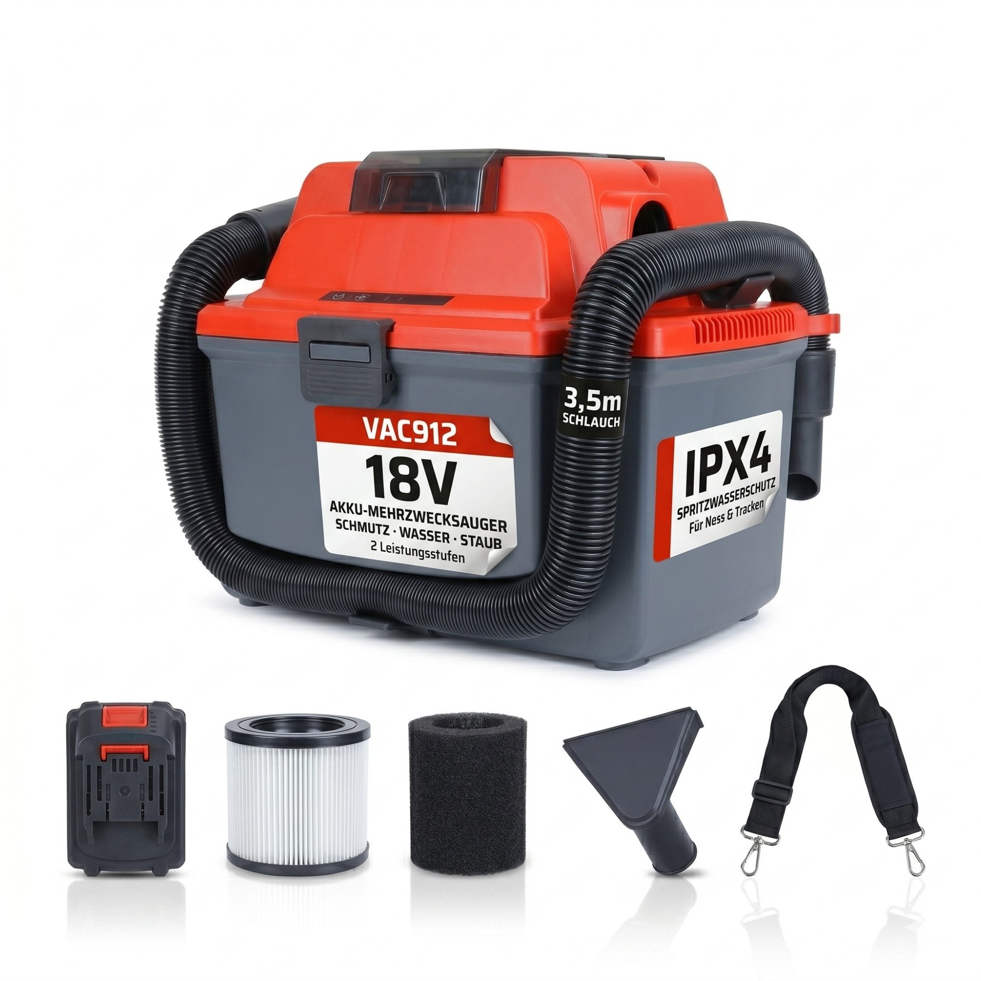 Stahlmann Nass-Trocken-Akkusauger STAHLMANN VAC912 Akku Nass Trockensauger 18V Saugt Nass & Trocken, Kabelloser Staubsauger Auto Werkstatt Garage Bläst HEPA-Filter