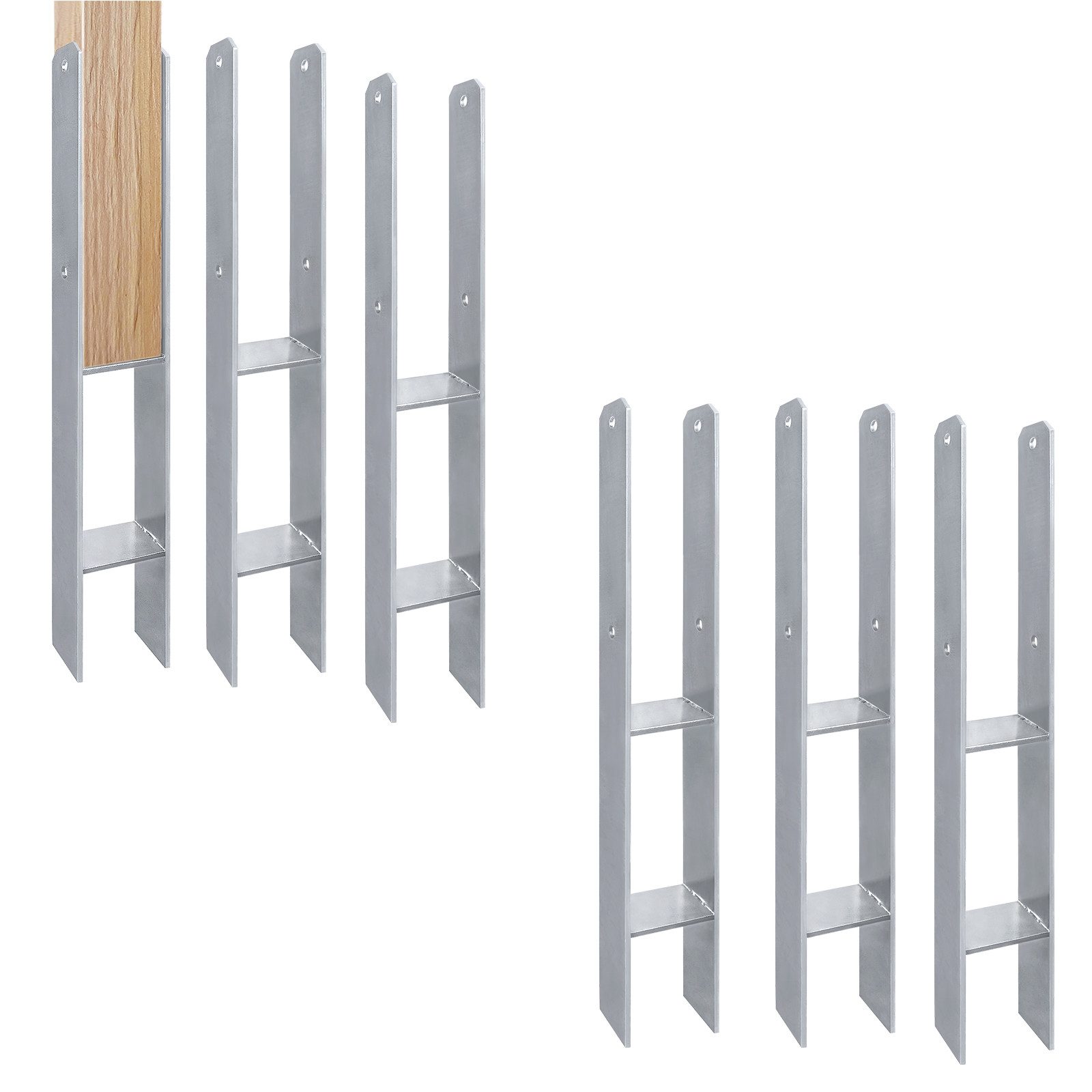 FIVMEN Pfostenträger H-Pfostenträger in Ausführung H-anker Stahlträger- 600 mm Länge, (6-St), H-Anker Pfostenanker Set