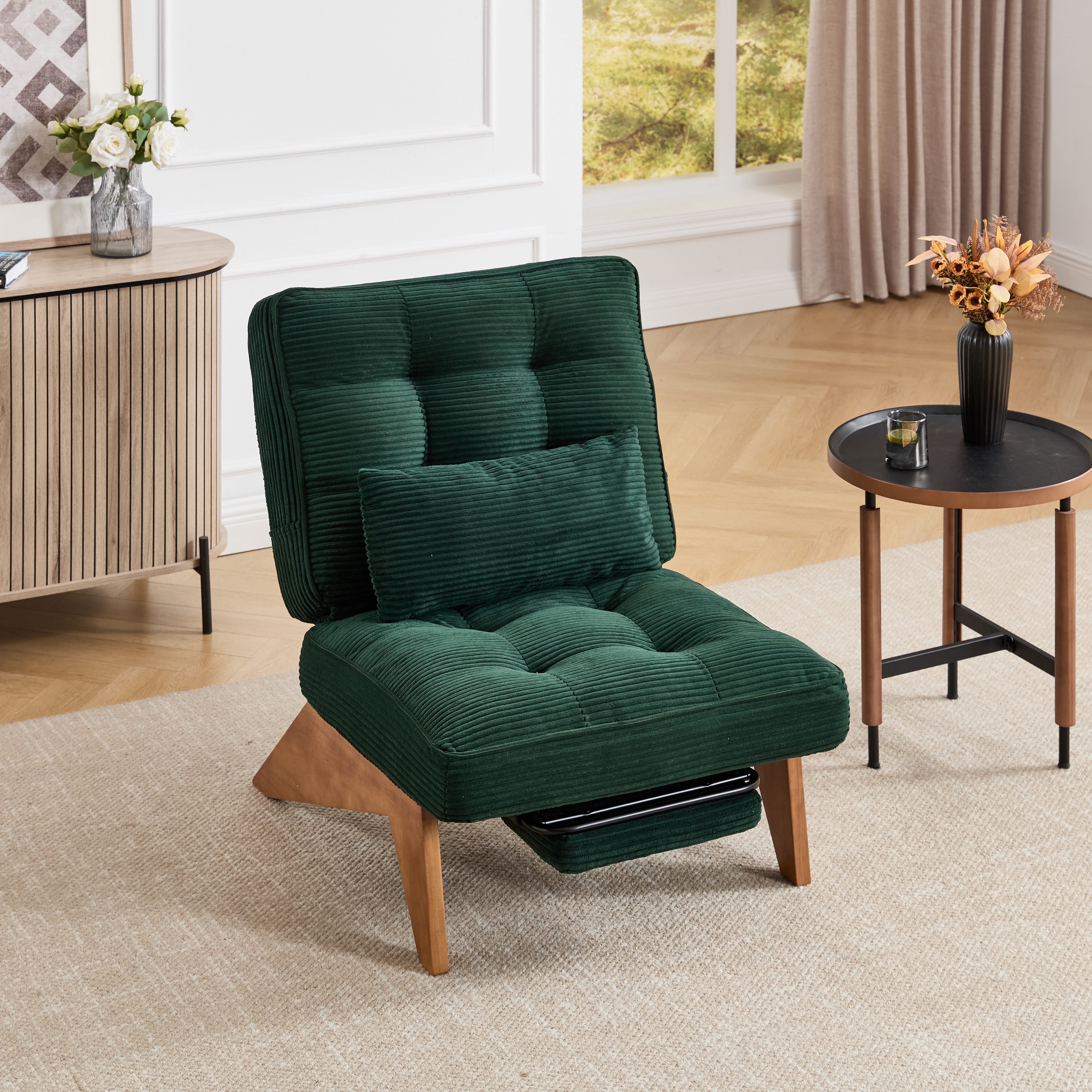 KLAM HOME Loungesessel Moderner Loungesessel mit verstellbarer Rückenlehne und Fußstütze (Ergonomischer Relaxsessel mit Massivholzbeinen), Inklusive Lendenkissen für Wohnzimmer und Homeoffice