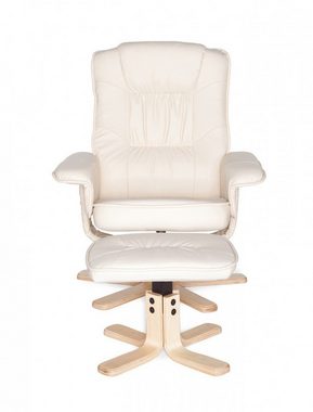 furnicato TV-Sessel Fernsehsessel COMFORT TV Design Relax-Sessel Bezug Kunstleder Creme drehbar mit Hocker