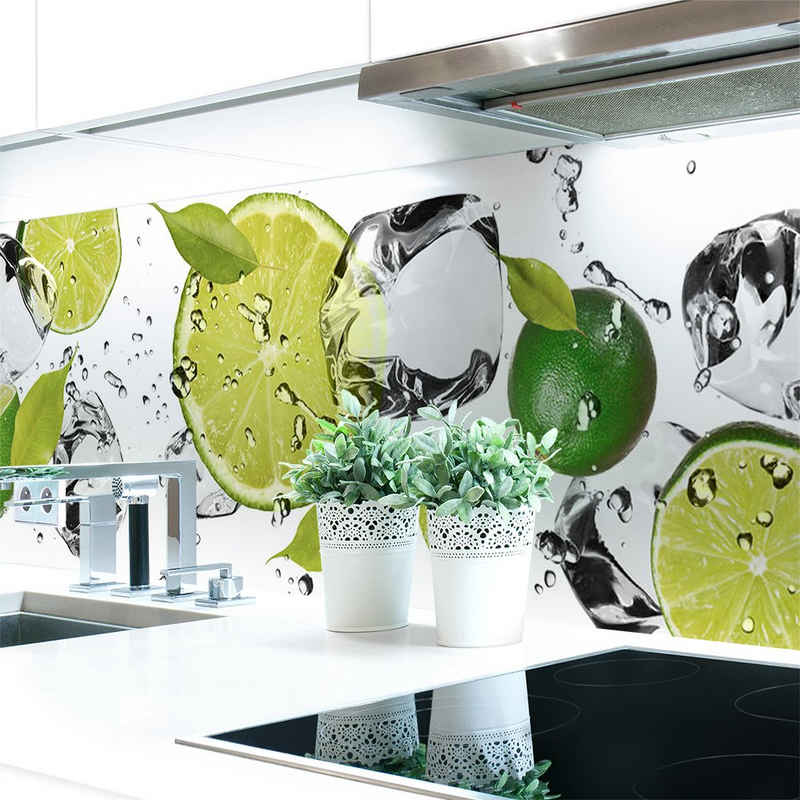 DRUCK-EXPERT Küchenrückwand »Küchenrückwand Limetten Eiswasser Premium Hart-PVC 0,4 mm selbstklebend«