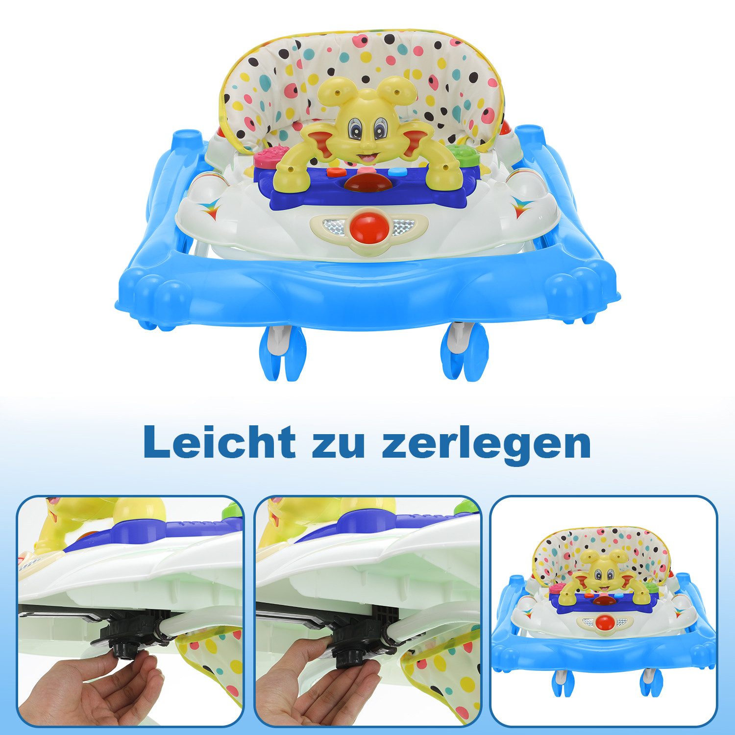 oyajia Babywalker Höhenverstellbarer Baby Gehfrei Lauflernwagen mit Spielcenter, Lauflernhilfe mit Musik und Licht, Spiel-und Esstisch