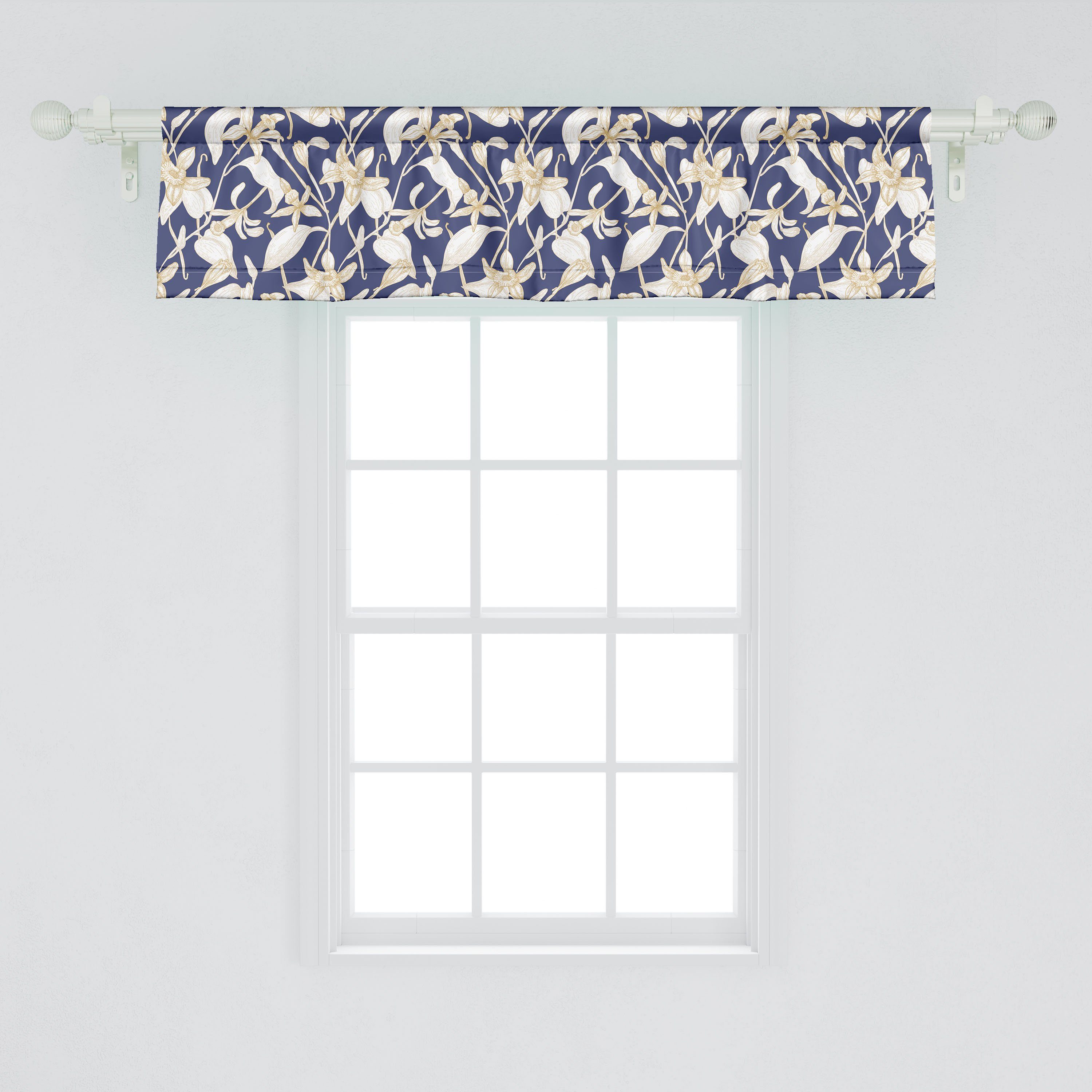 Scheibengardine Vorhang Volant mit Dekor für Vintage-Vanilla-Blumen-Kunst Blumen Stangentasche, Schlafzimmer Küche Abakuhaus, Microfaser