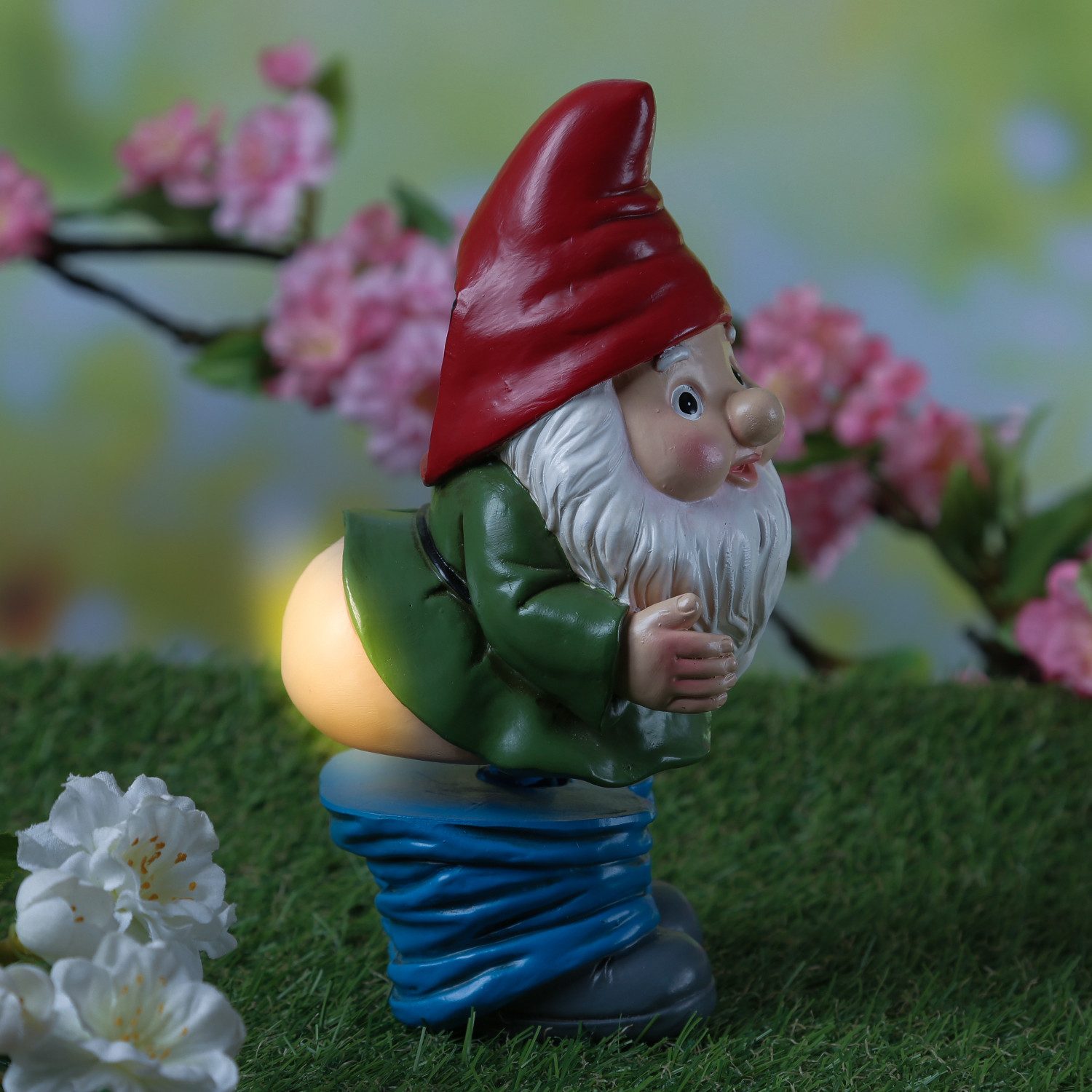 MARELIDA Gartenzwerg Lustige Solar Gartenfigur mit leuchtendem Popo Wackelfigur 19cm