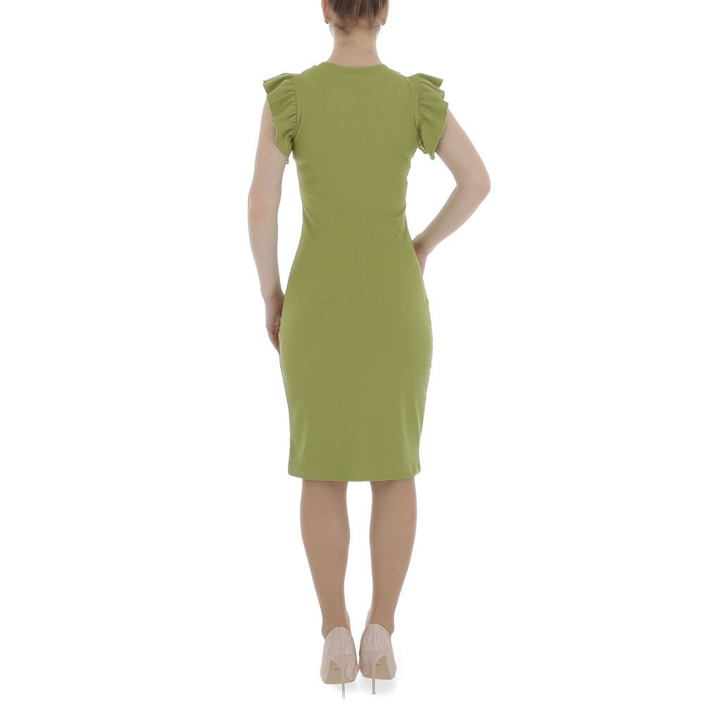 Ital-Design Sommerkleid Damen Freizeit (86164474) Rüschen Stretch Rippstrickoptik Minikleid in Grün