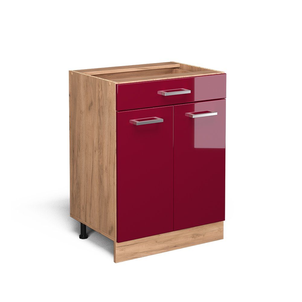 Vicco Unterschrank R-Line, Bordeaux Hochglanz/Eiche 60cm, günstig online kaufen