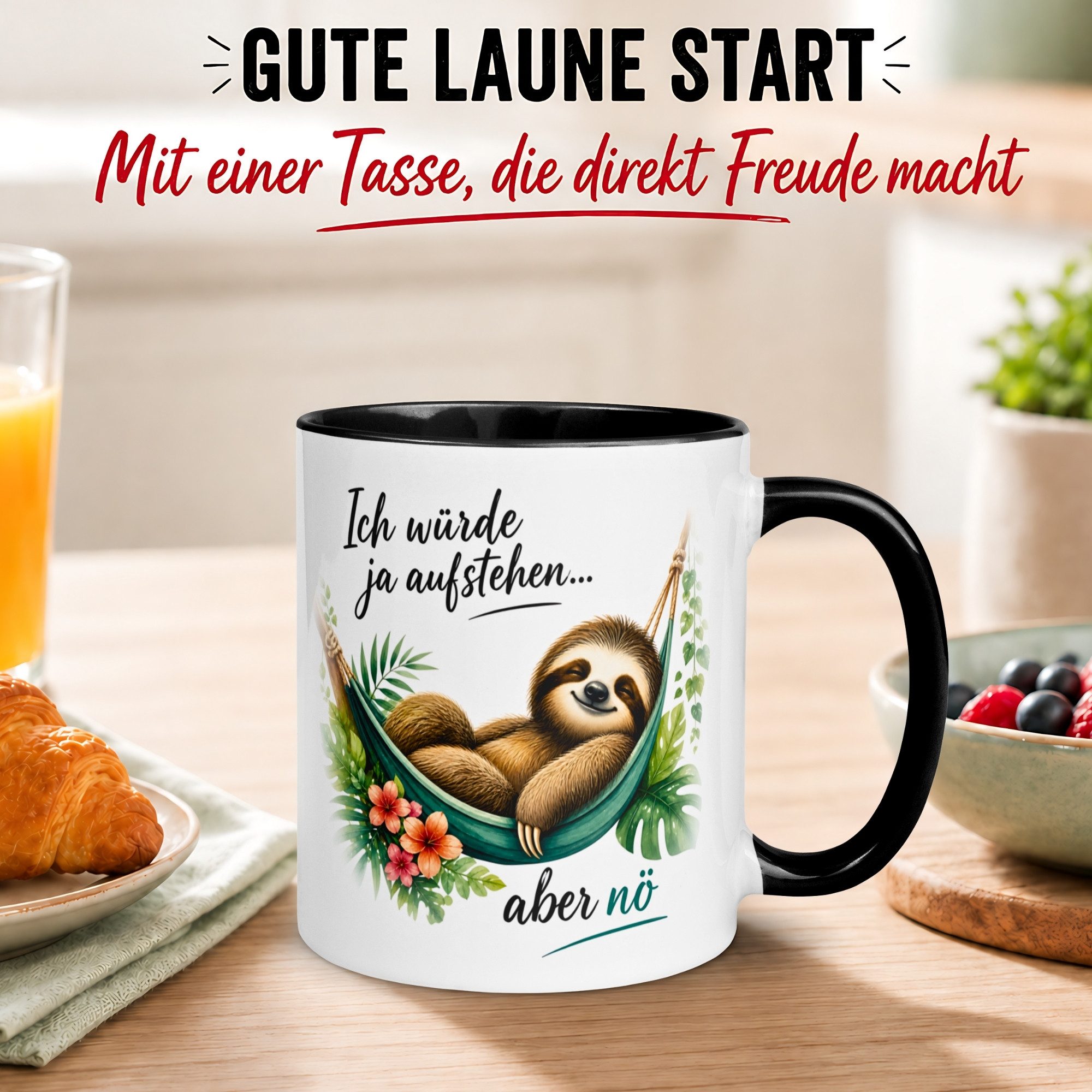 Momentals Tasse Faultier – „Ich würde ja aufstehen“ – lustiges Geschenk Morgenmuffel, Gratis Versand · Links-&Rechtshänder · Spülmaschinenfest