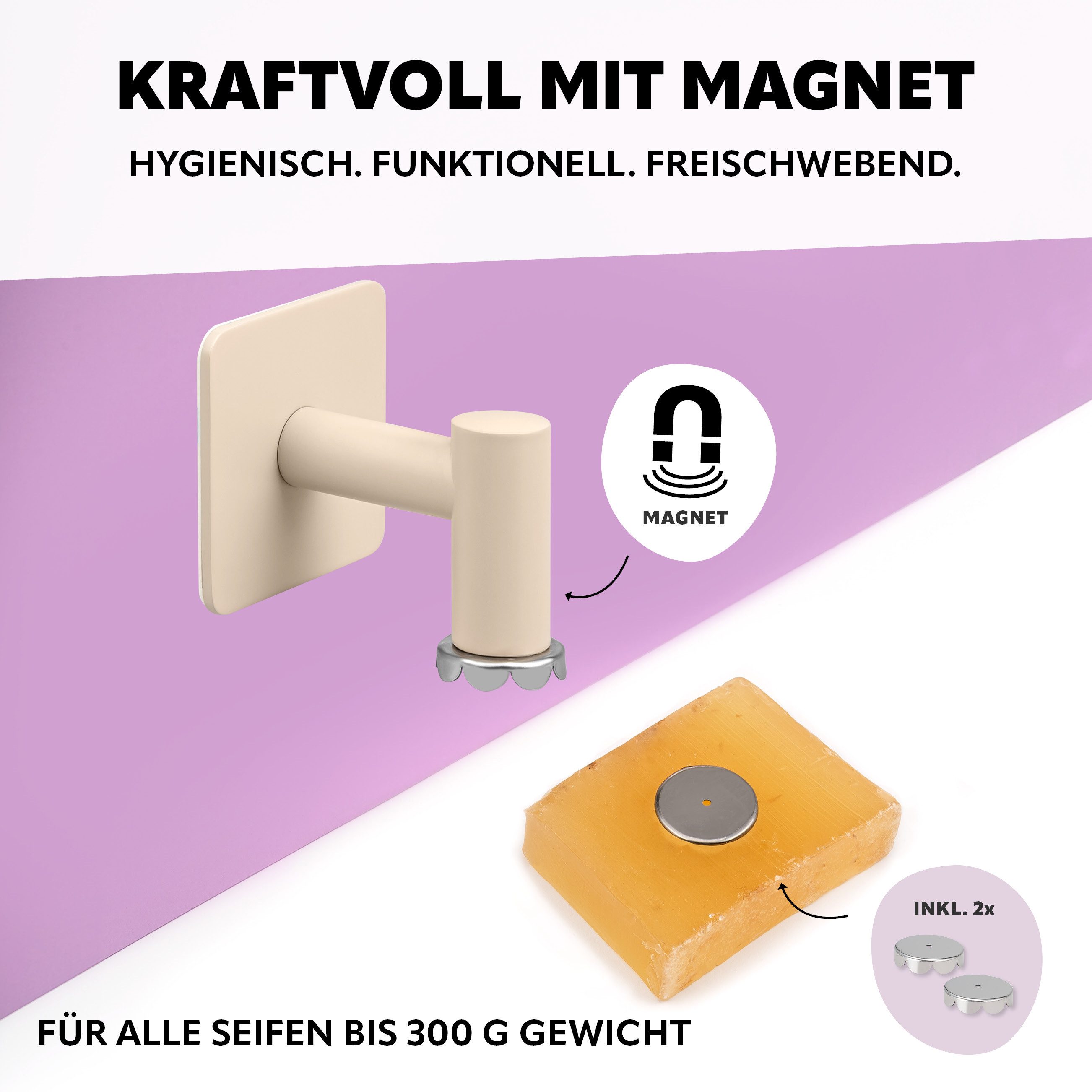 bremermann Seifenhalter mit Magnet - frei hängende Seife, nur Klebebefestigung, Breite: 6 cm, 1-St. – Bild 3 von 5