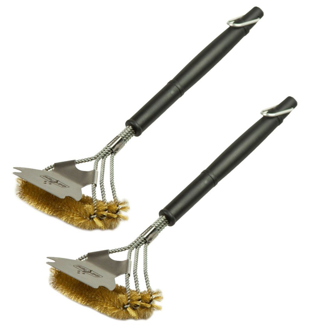 Grillfürst Grillbürste 2x Grillfürst Premium Grillbürste aus Messing mit breitem 3-fach Bürstenkopf und Schaber