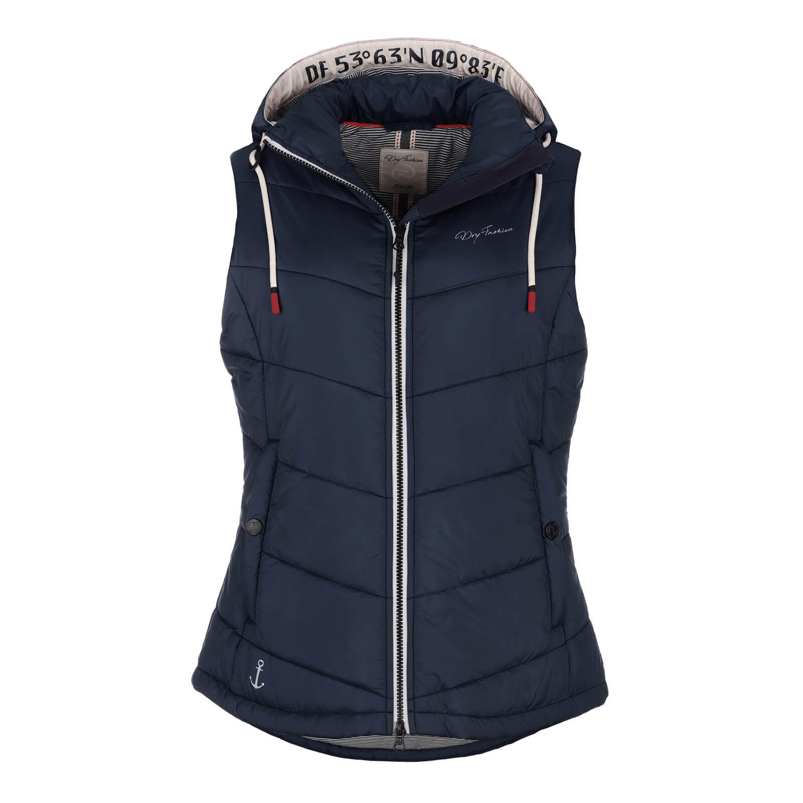 Dry Fashion Steppweste Rügen Damen Weste Rügen mit abnehmbarer Kapuze und taillierten Schnitt