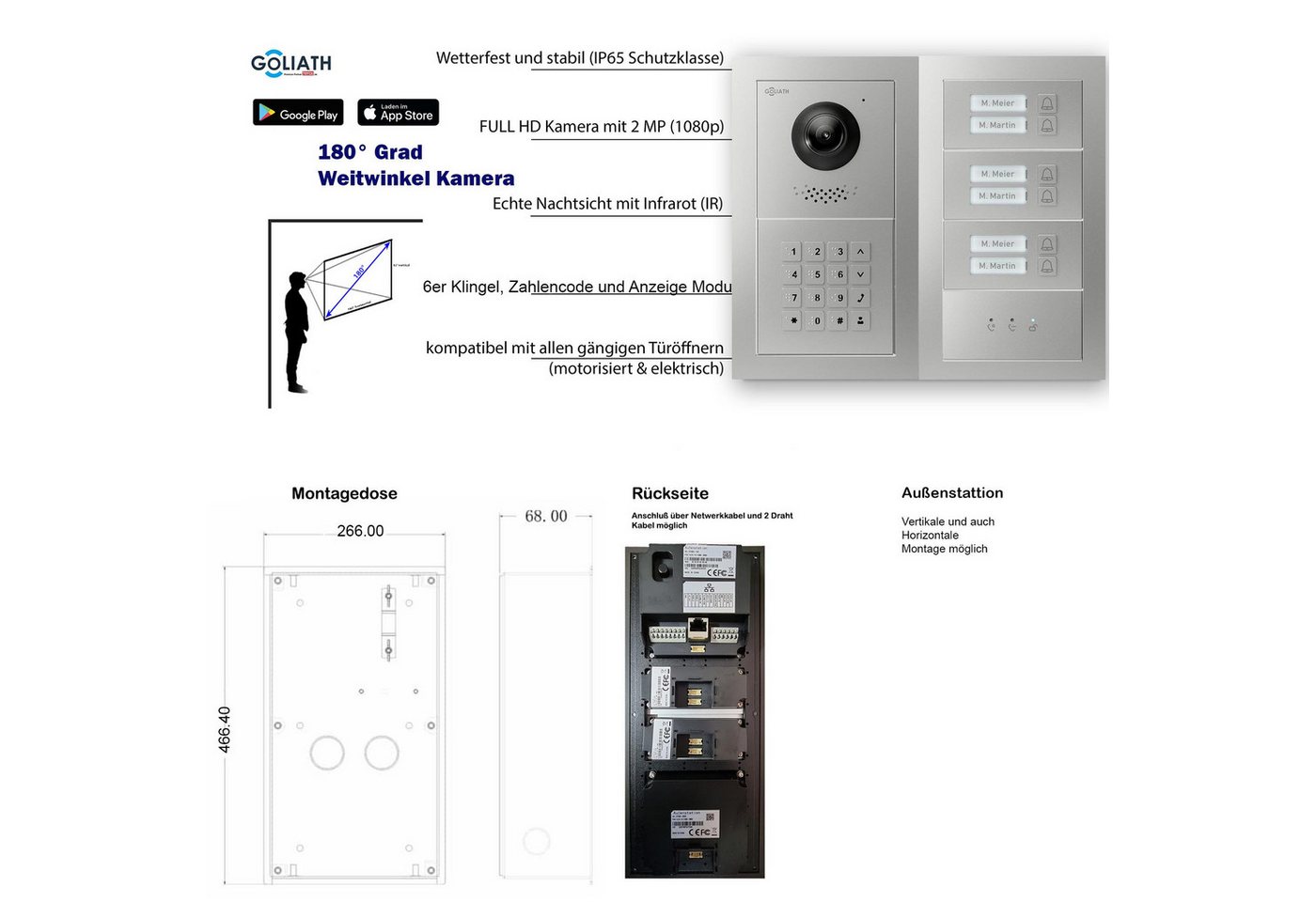 Thumbnail - Goliath Intercom Video-Türsprechanlage Goliath 2-Draht BUS Video Türsprechanlage: 6 Familienhaus, Zahlencode, (Privat od...