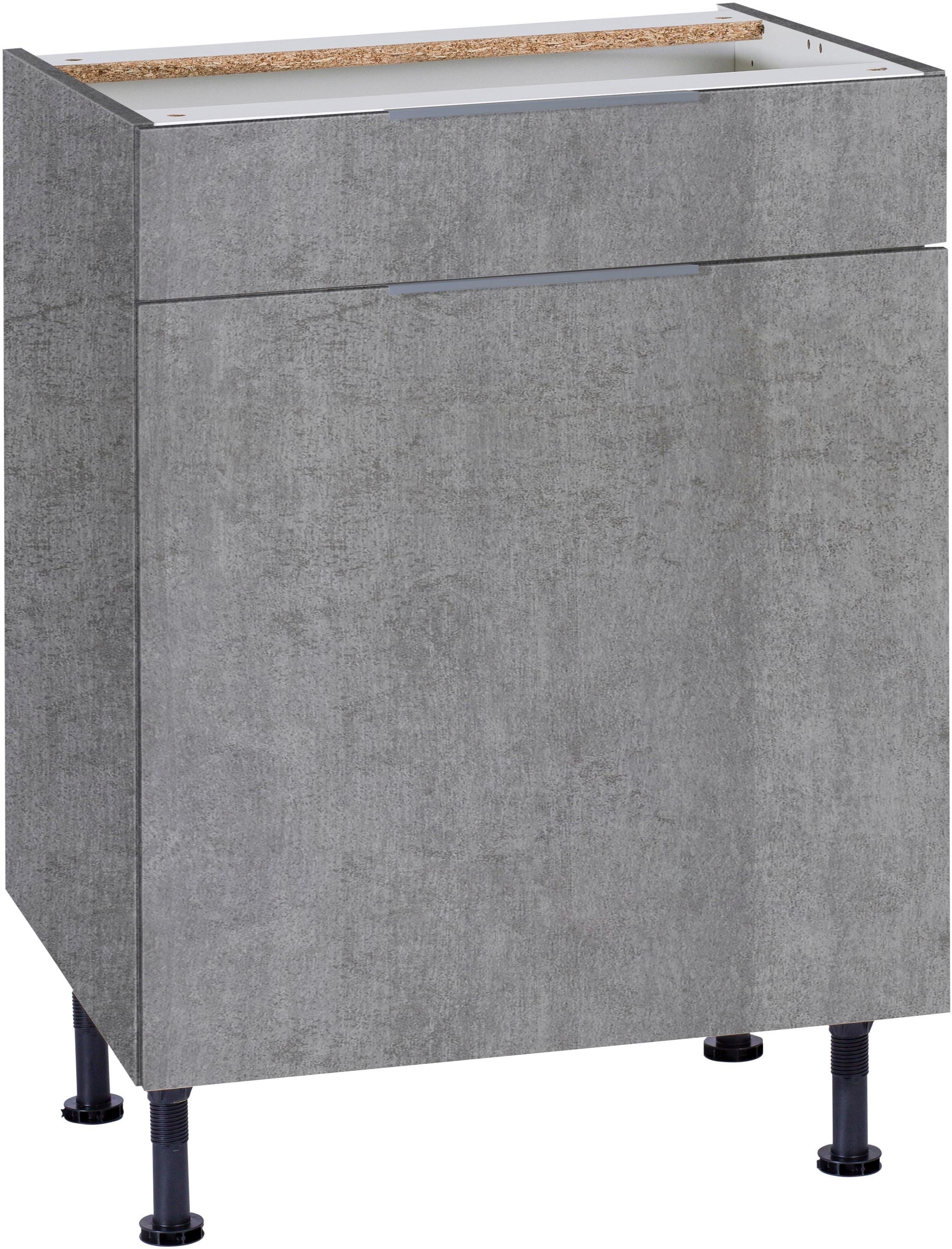 OPTIFIT Unterschrank Tara mit Vollauszug und Soft-Close-Funktion, Breite 60 cm betonfarben | betonfarben
