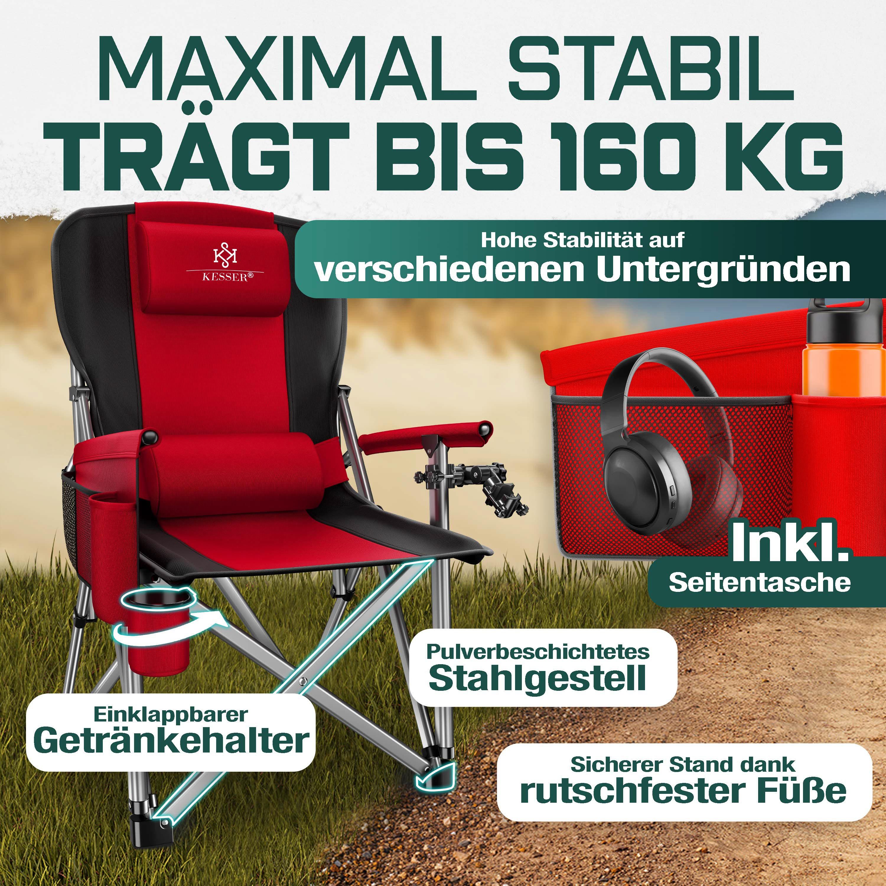 KESSER Campingstuhl (Strandstuhl mit hoher Rückenlehne + Tasche), Campingstuhl Inkl. Campinglicht, Angelhalterung und Getränkehalter – Bild 5 von 5