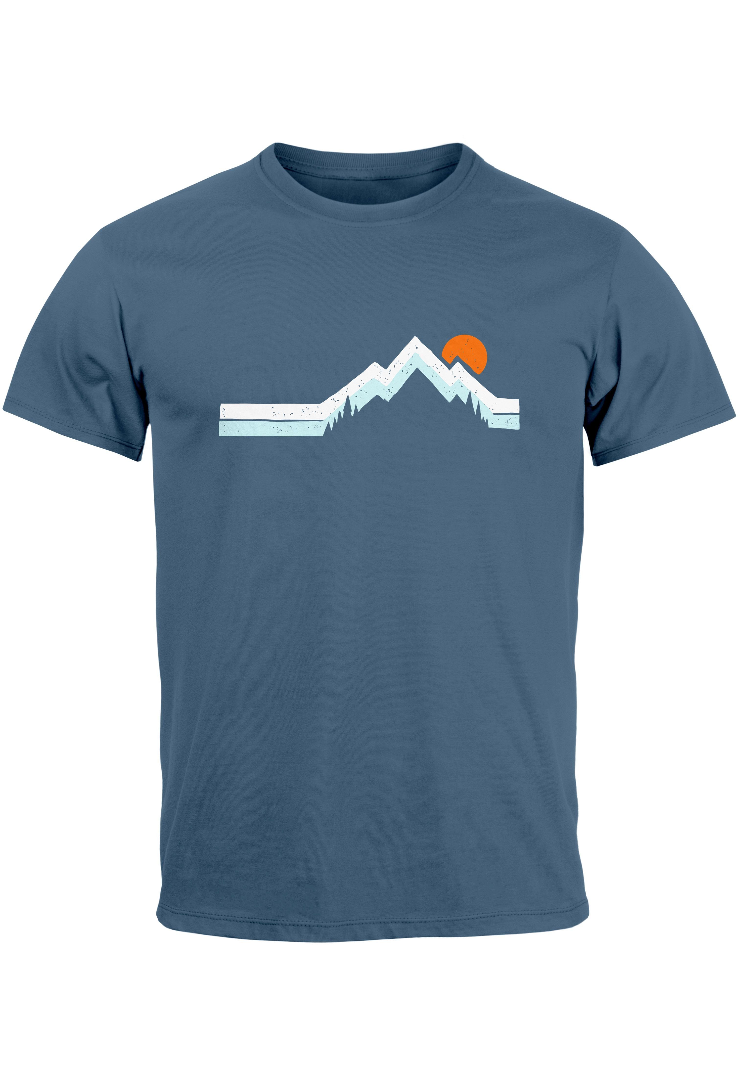 Aufdruck Print-Shirt mit Printshirt Berg mit Fash T-Shirt Outdoor denim Wandern Natur Herren Neverless blue Print