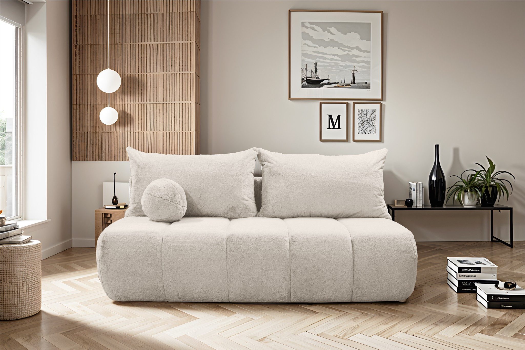 Fun Möbel 3-Sitzer Designersofa Sofa 3-Sitzer ANZIA in Stoff Bunny, inkl. 2 Rückenkissen und 1 Zierkissen, inkl. Schlaffunktion und Bettkasten