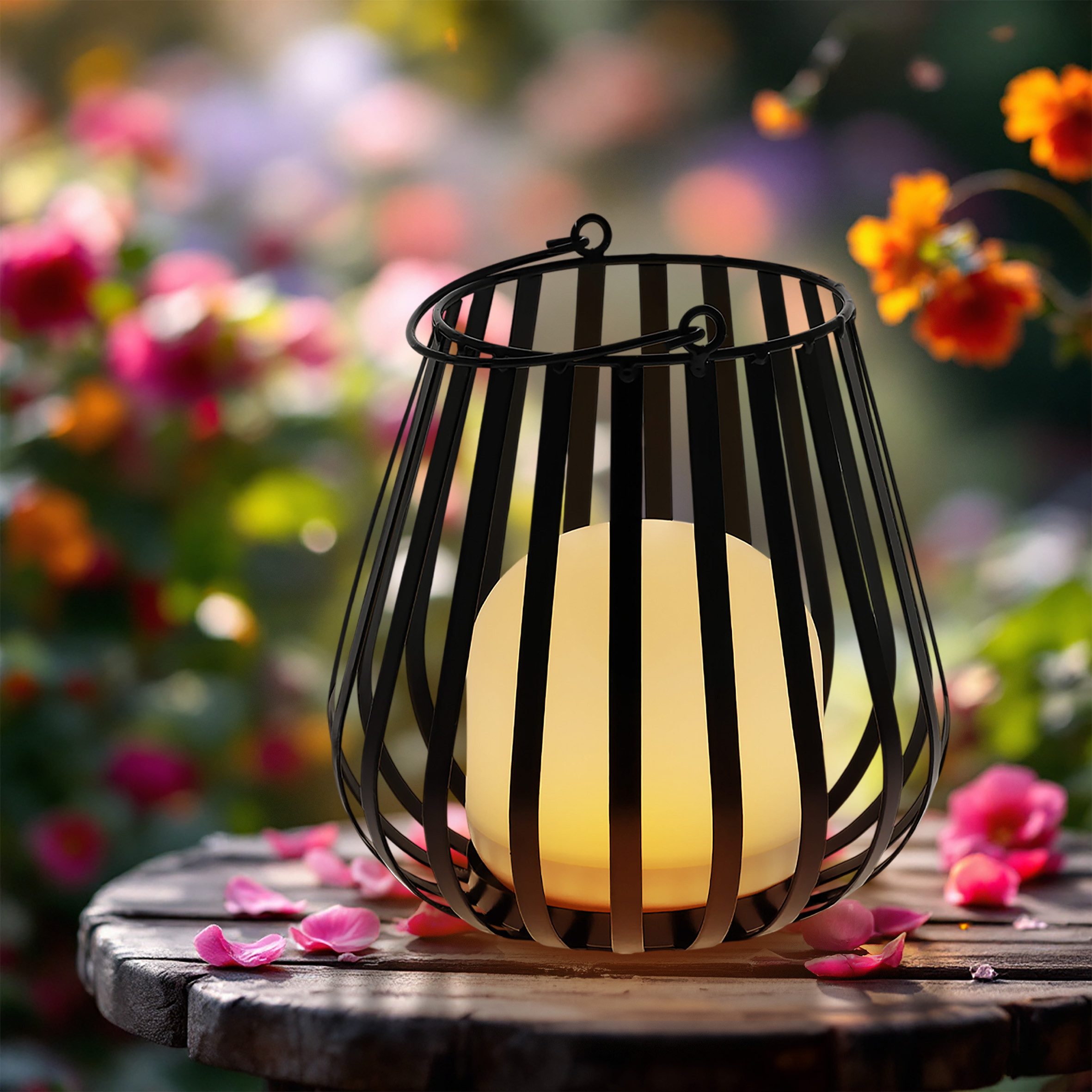 Spetebo LED Laterne Metall mit LED Leuchte für Außen und Innen 23 x 20 cm, Batterie betrieben, LED fest integriert, warm weiß, mit entnehmbarer LED Leuchte