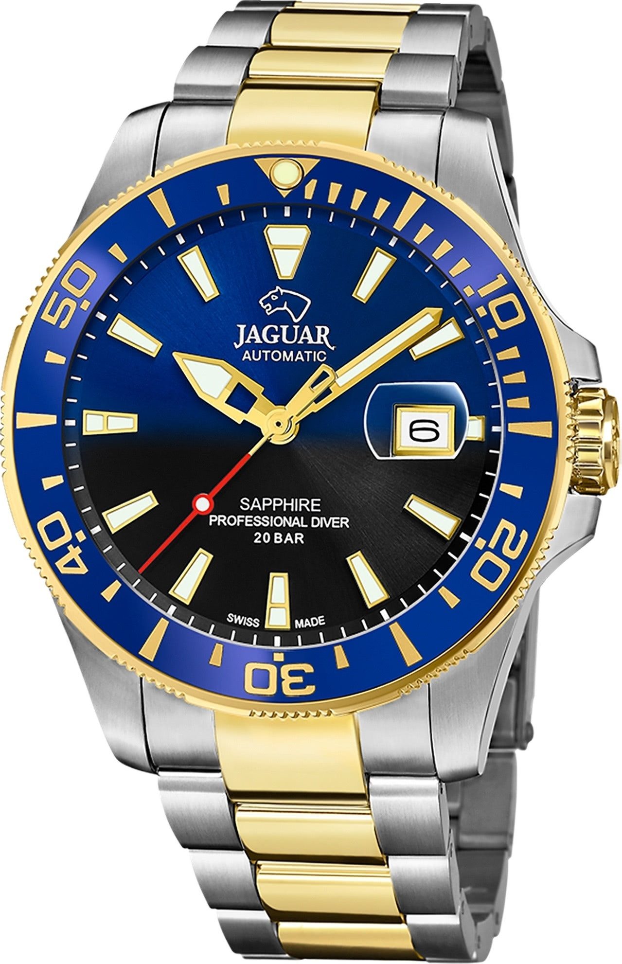 JAGUAR Quarzuhr Jaguar Herrenuhr Edelstahl silber gold, (Analoguhr), Herren Armbanduhr rund, Edelstahlarmband silber, gold